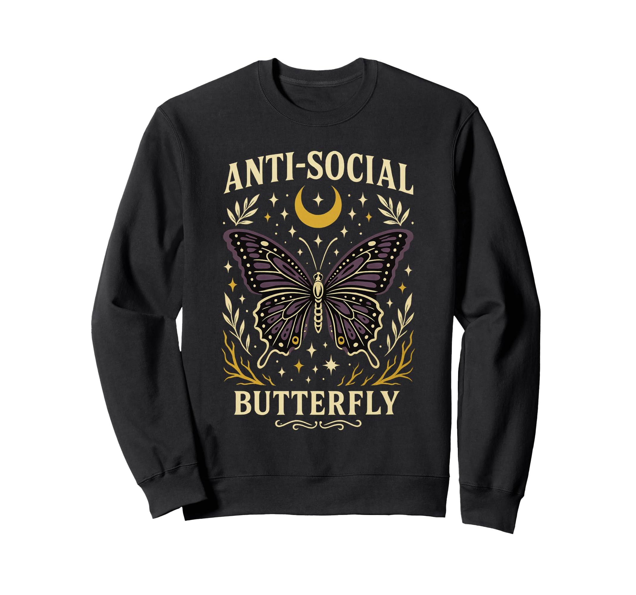 Anti Social Butterfly Moon Stars Sweatshirt - Casual Everyday Wear Unisex - T-Shirt, Sweatshirt, Hoodie