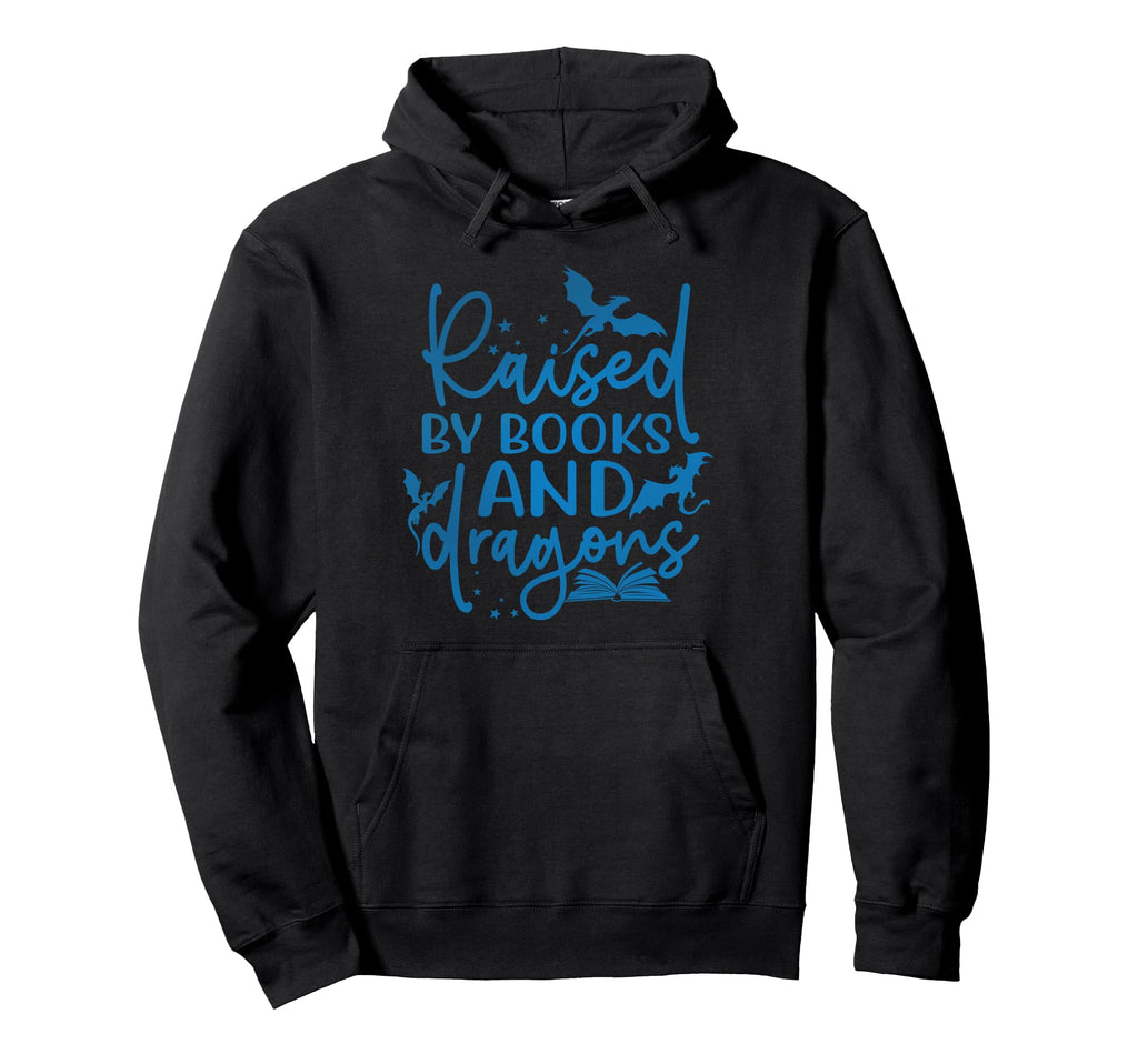 Raised Books And Dragons Fantasy Book Hoodie - Trendy Graphic for Adults - T-Shirt, Sweatshirt, Hoodie