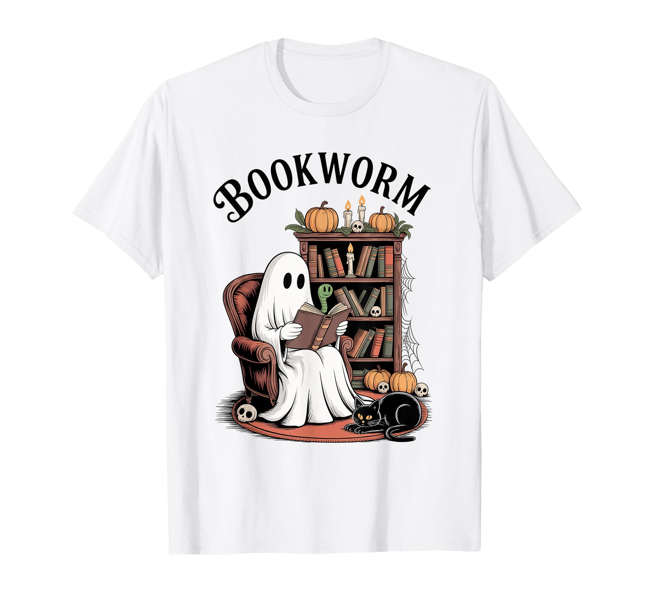 Ghost Reading Books Librarian Cat T-Shirt - Unique Graphic Men Women - T-Shirt, Sweatshirt, Hoodie