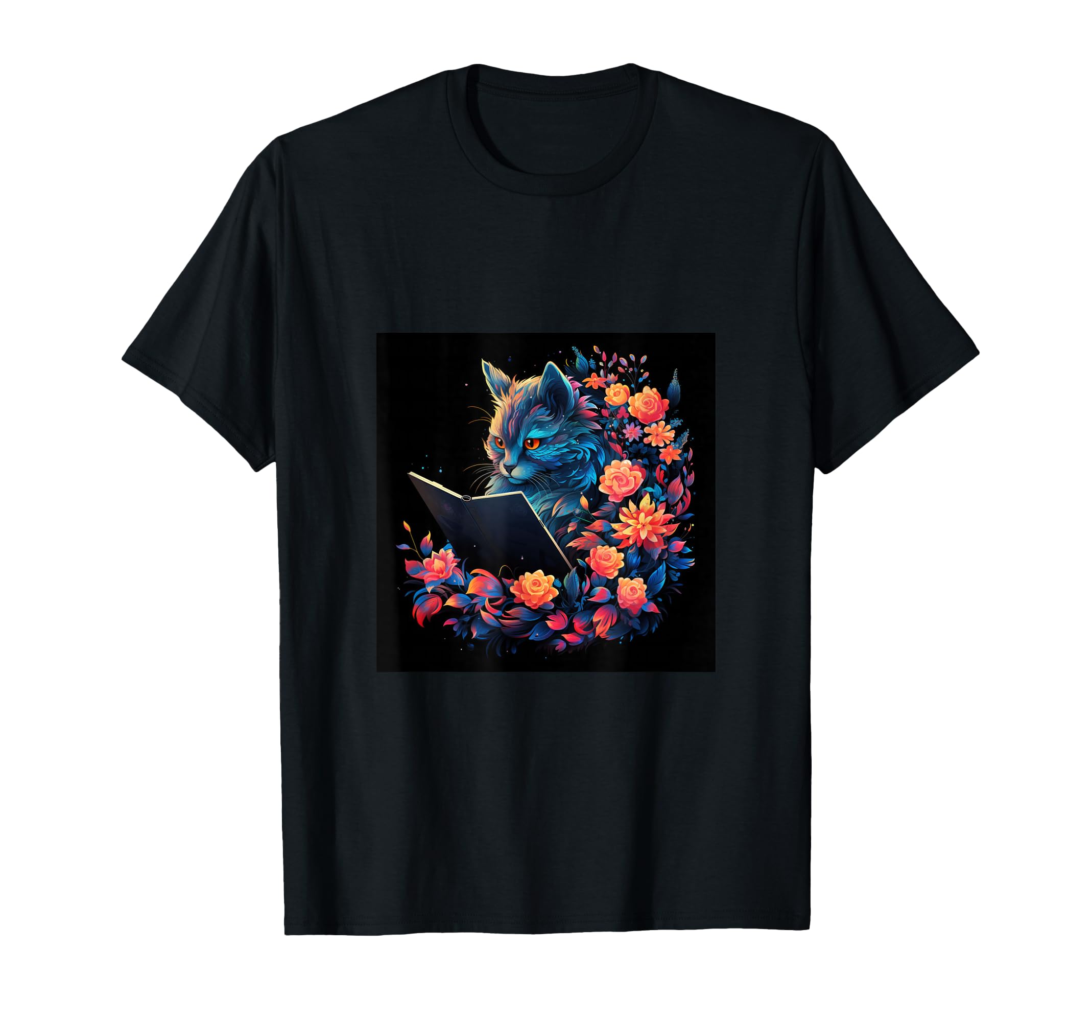 Book Nerd Cat Reading Flower Bookworm T-Shirt - Novelty Apparel for Adults - T-Shirt, Sweatshirt, Hoodie