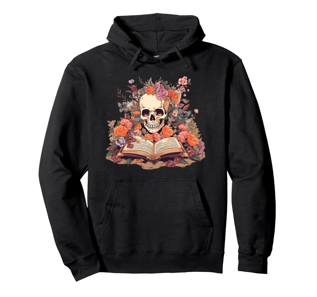 Book Reading Skull Skeleton Flowers Hoodie - Streetwear Style Unisex - T-Shirt, Sweatshirt, Hoodie