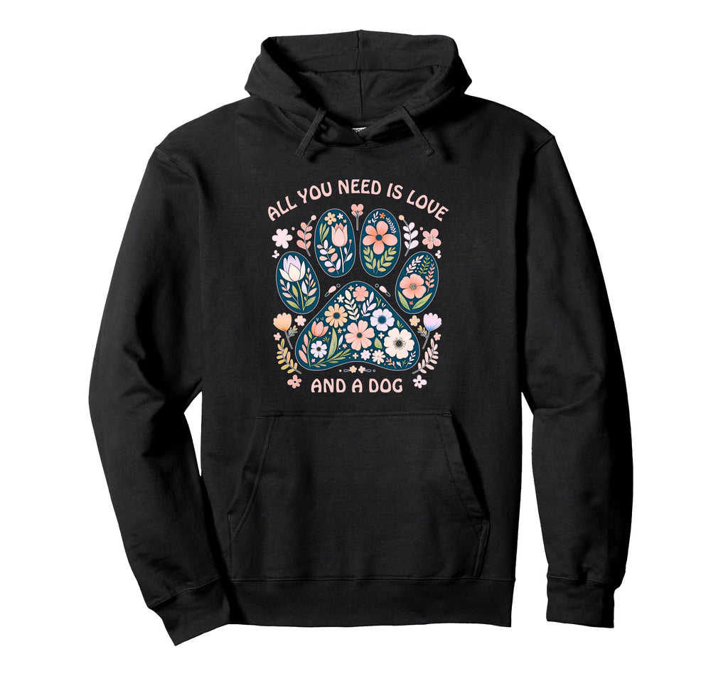 Floral Dog Paw Hoodie - Casual Everyday Wear Men Women - T-Shirt, Sweatshirt, Hoodie
