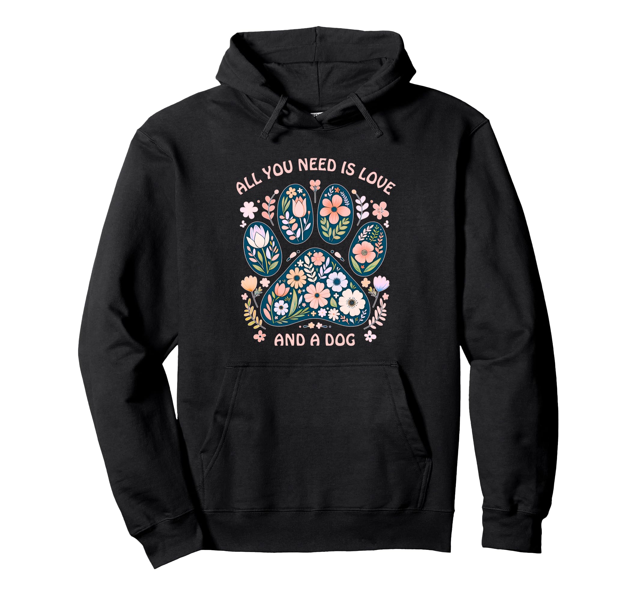 Floral Dog Paw Hoodie - Casual Everyday Wear Men Women - T-Shirt, Sweatshirt, Hoodie