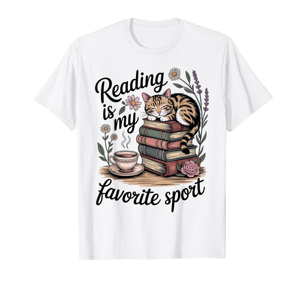 Cat Reading Books Coffee Lover T-Shirt - Trendy Graphic Men Women - T-Shirt, Sweatshirt, Hoodie