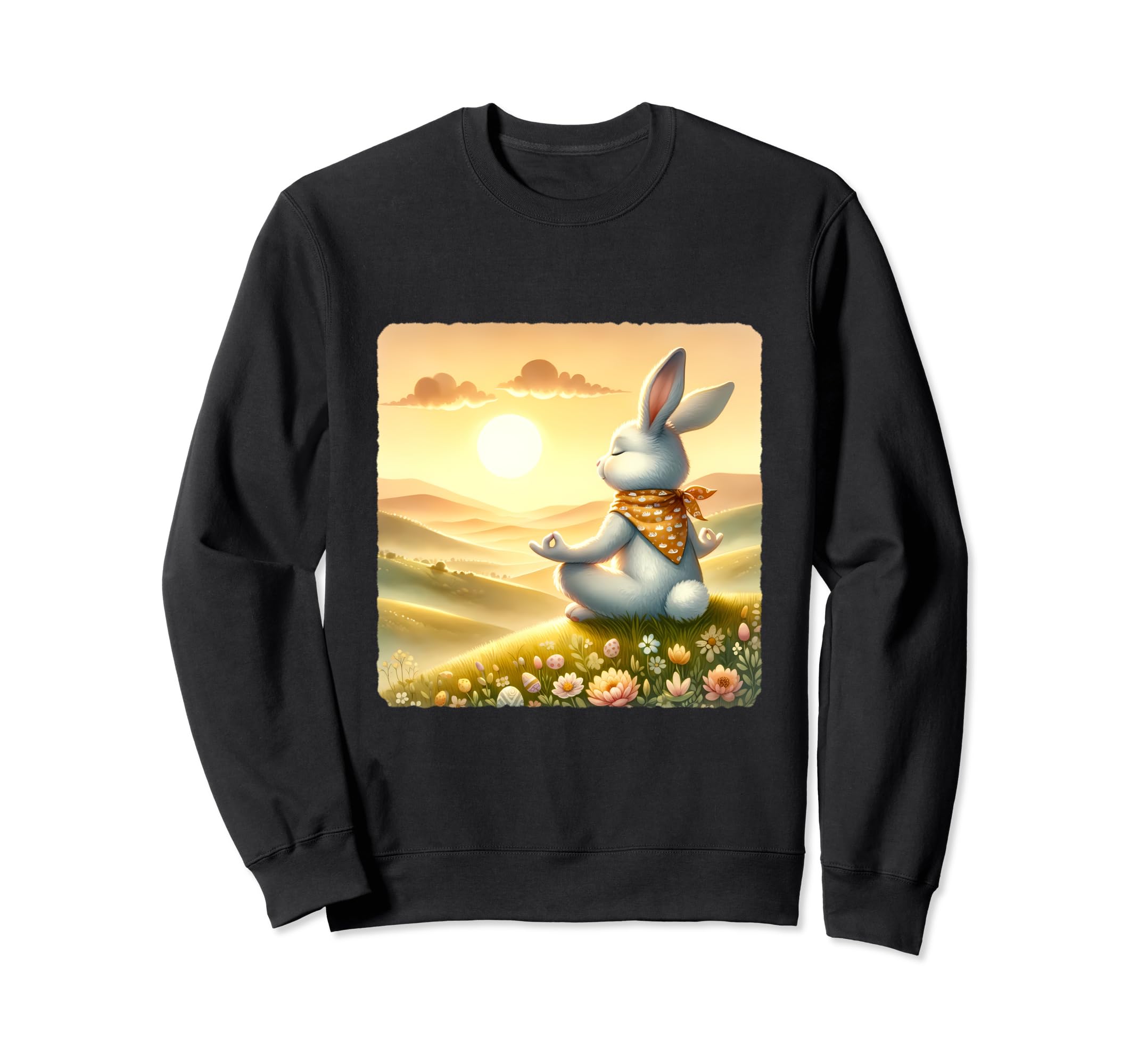 Rabbit Practicing Meditation Atop Sweatshirt - Custom Art Print Men Women - T-Shirt, Sweatshirt, Hoodie