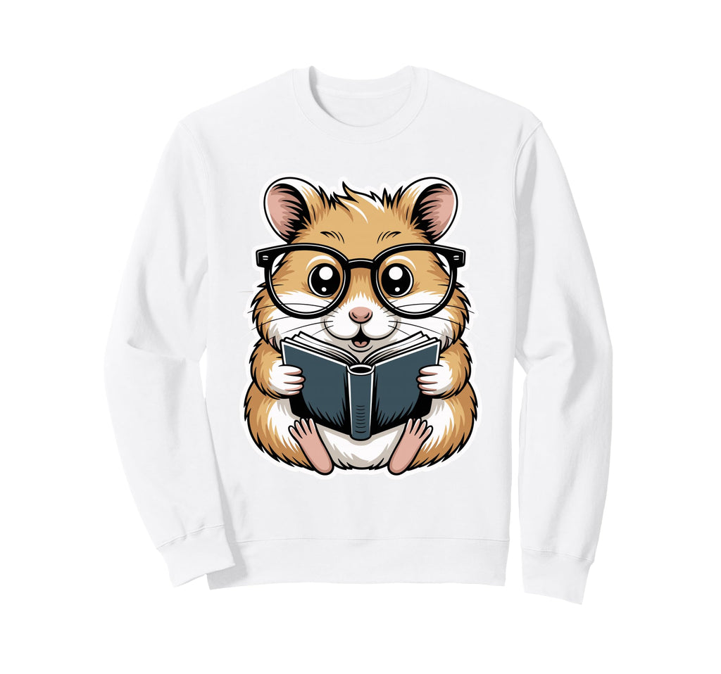 Bookworm Hamster Glasses Book Stack Sweatshirt - Novelty Apparel for Adults - T-Shirt, Sweatshirt, Hoodie