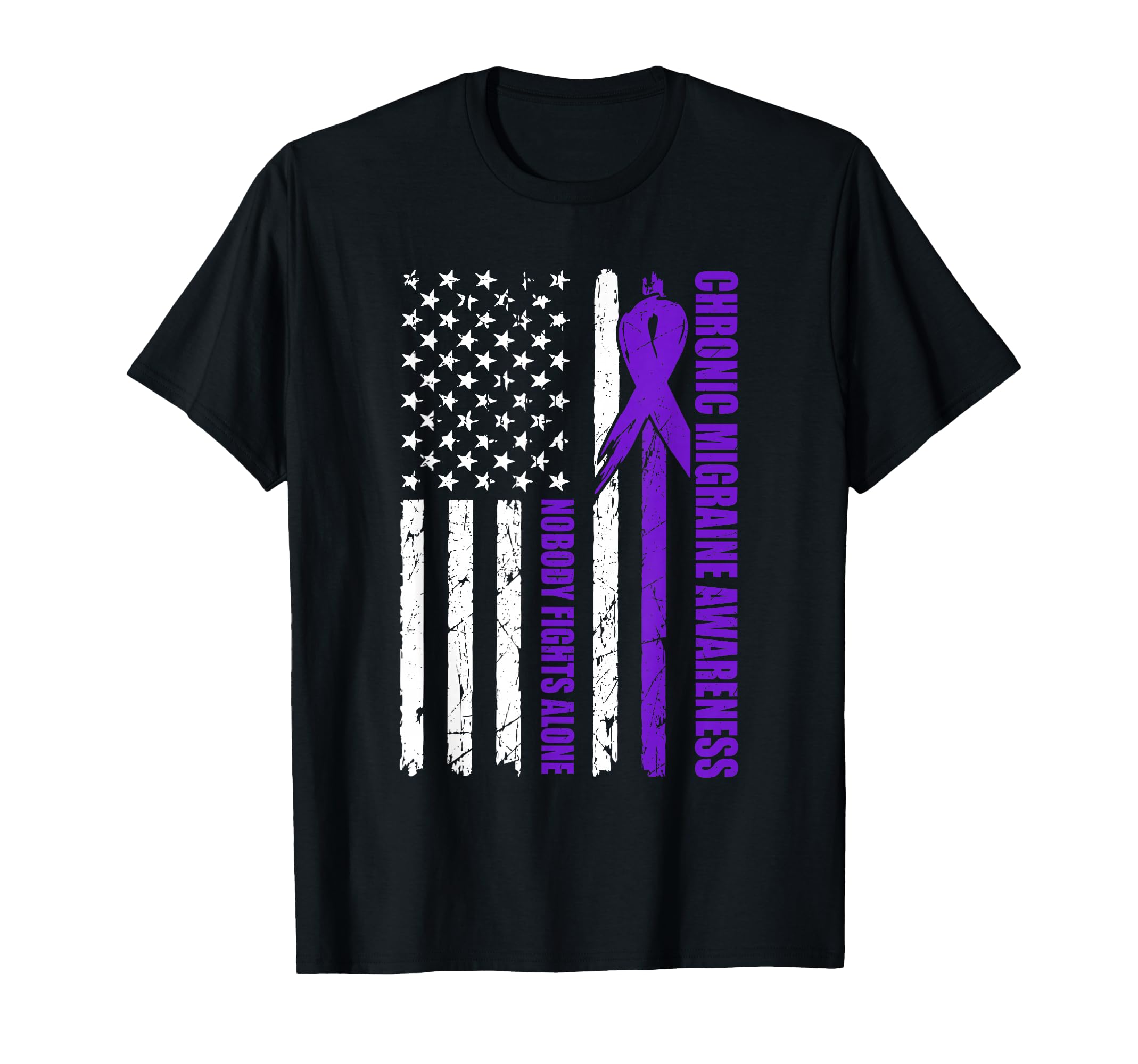 Chronic Migraine Awareness Usa Flag Purple T-Shirt - Trendy Graphic Unisex - T-Shirt, Sweatshirt, Hoodie