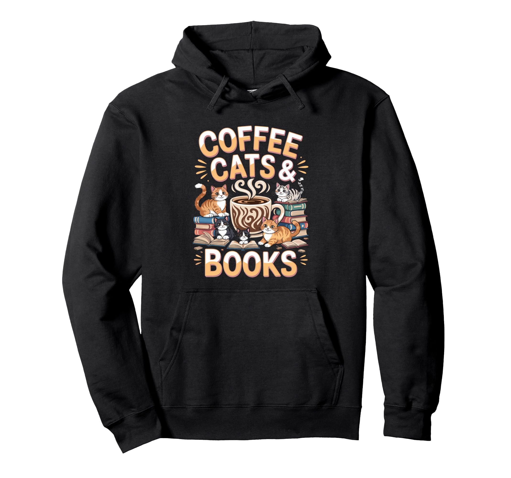 Cat Sleeping Coffee And Book Stack Art Hoodie - Novelty Apparel Men Women - T-Shirt, Sweatshirt, Hoodie
