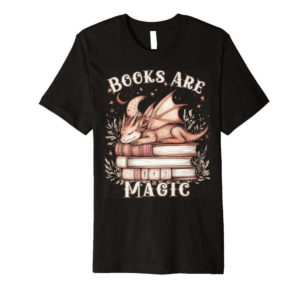 Books Are Magic Dragon Book Lover T-Shirt - Minimalist Print Unisex - T-Shirt, Sweatshirt, Hoodie