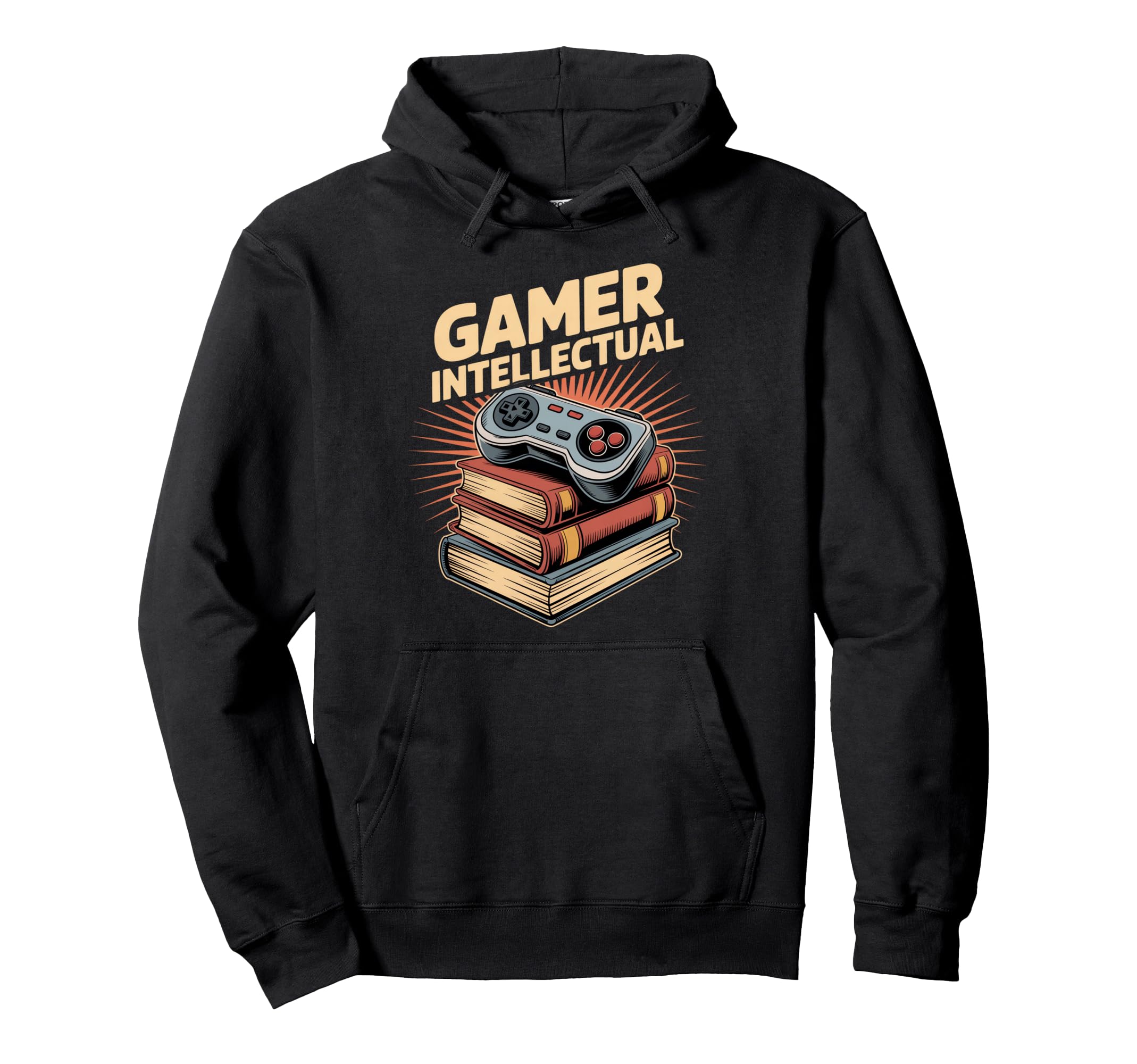 Gamer Intellectual Controller And Books Hoodie - Novelty Apparel for Adults - T-Shirt, Sweatshirt, Hoodie