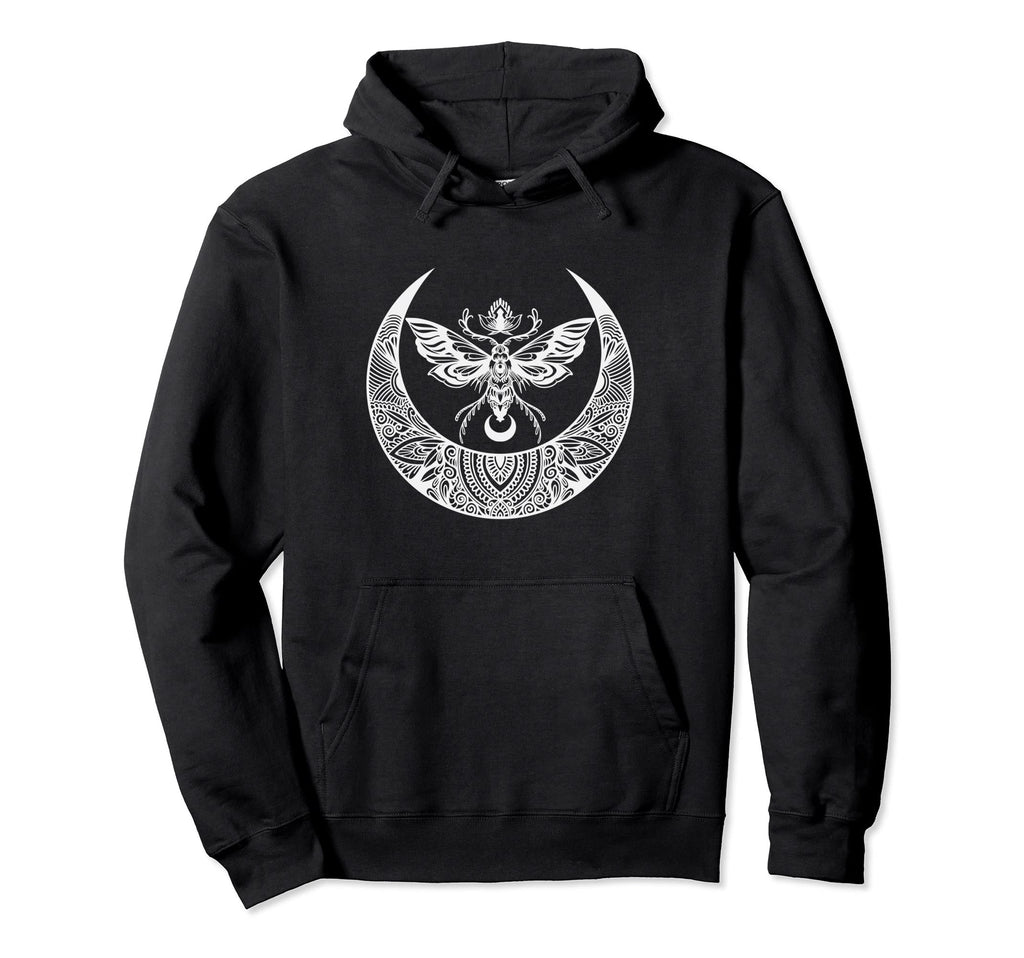 Crescent Moon Moth Goth Horror Hoodie - Aesthetic Graphic for Adults - T-Shirt, Sweatshirt, Hoodie