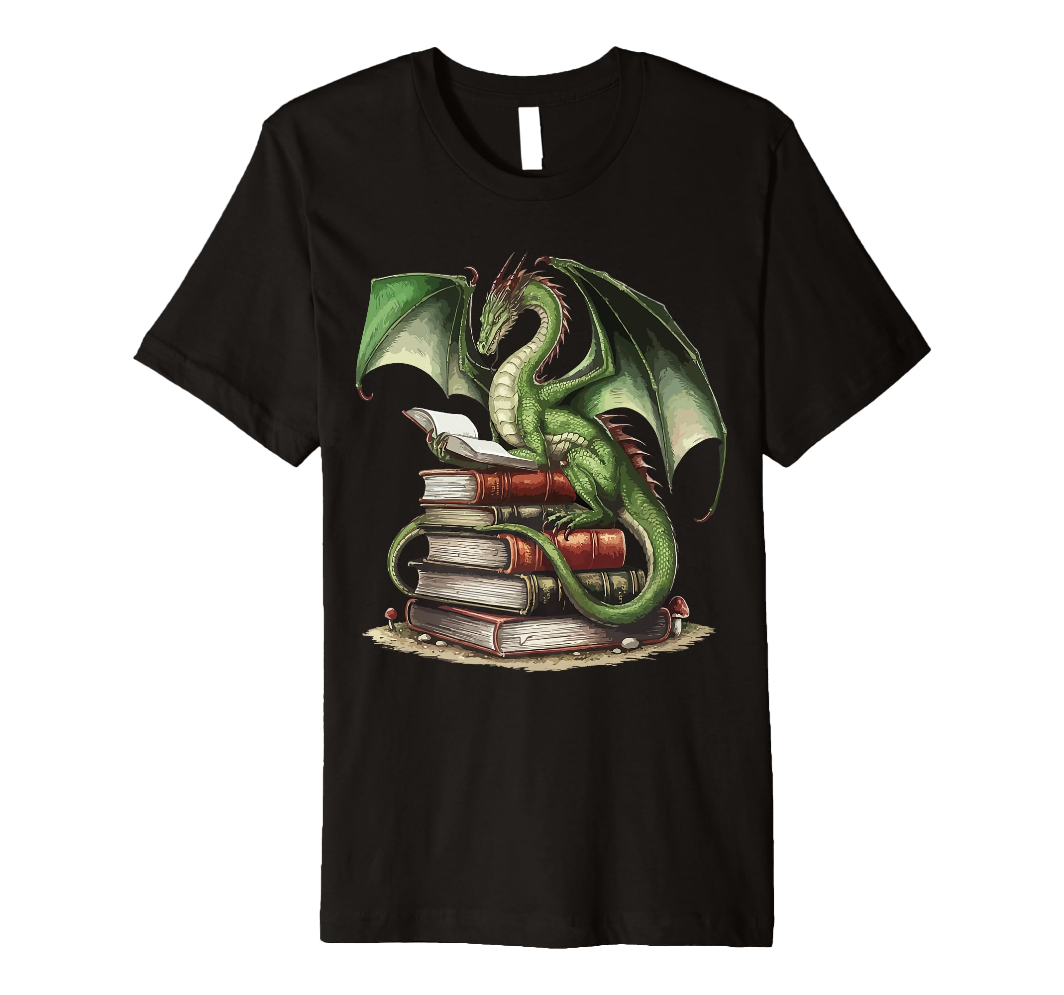 Distressed Bookworm Dragon Reading Stacked T-Shirt - Trendy Graphic Unisex - T-Shirt, Sweatshirt, Hoodie