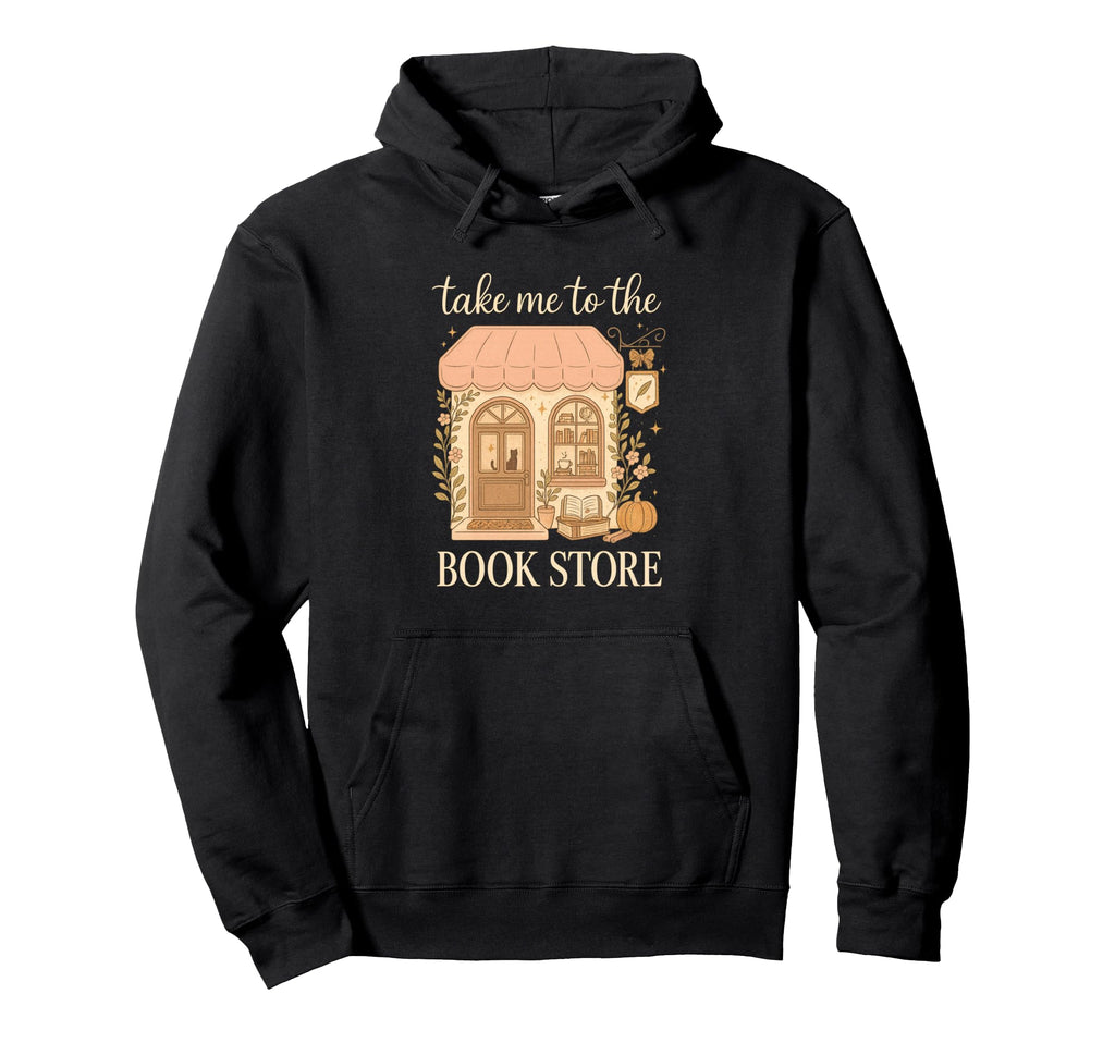 Take Me To Book Store Cozy Bookshop Cat Hoodie - Minimalist Print Unisex - T-Shirt, Sweatshirt, Hoodie