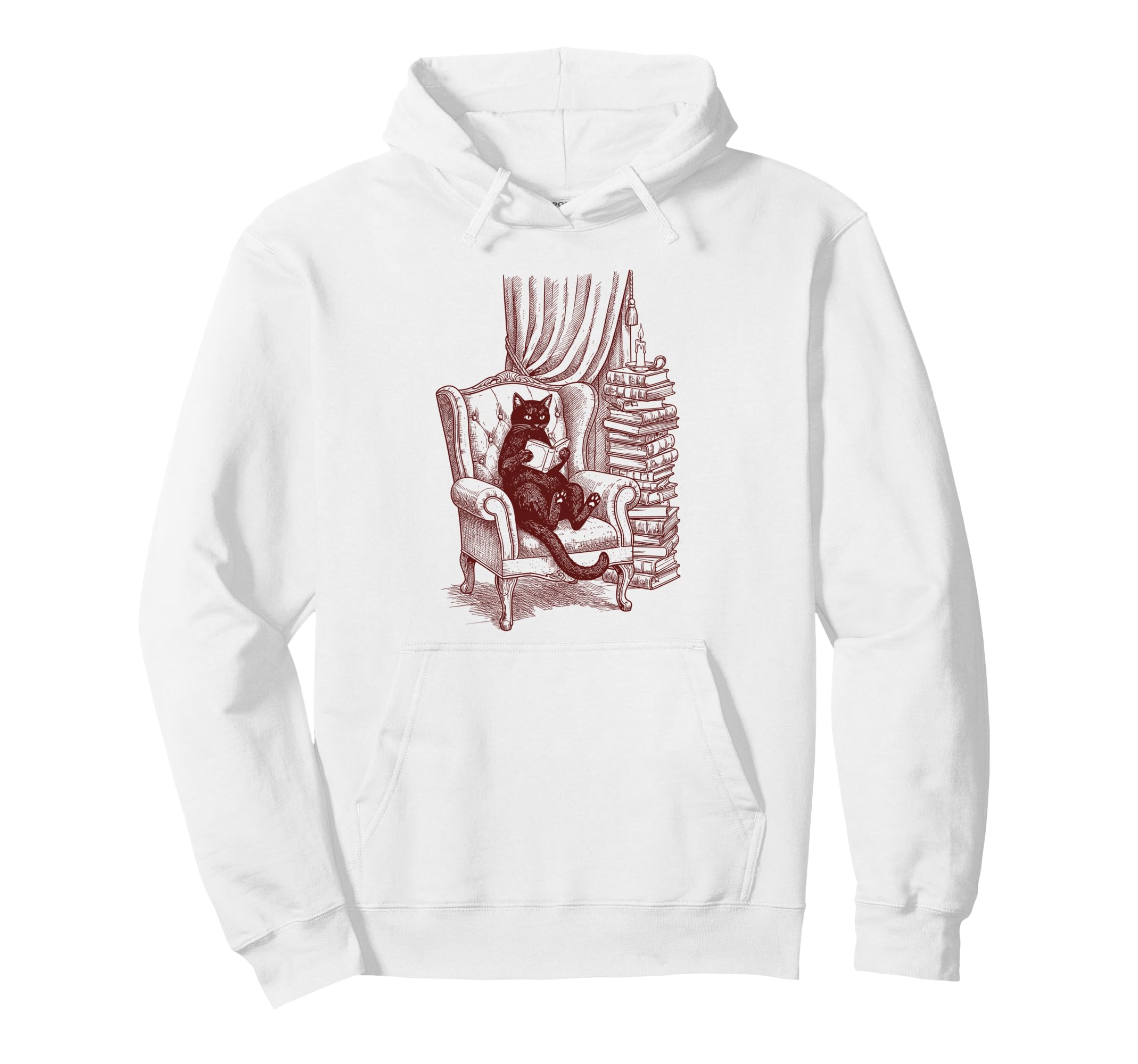 Cozy Armchair Black Cat Book Lover Hoodie - Trendy Graphic for Adults - T-Shirt, Sweatshirt, Hoodie
