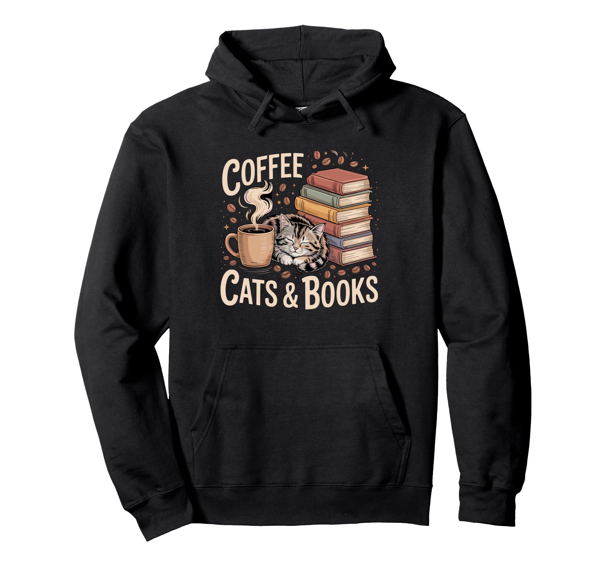 Coffee Cats And Books Cozy Hoodie - Casual Everyday Wear for Adults - T-Shirt, Sweatshirt, Hoodie