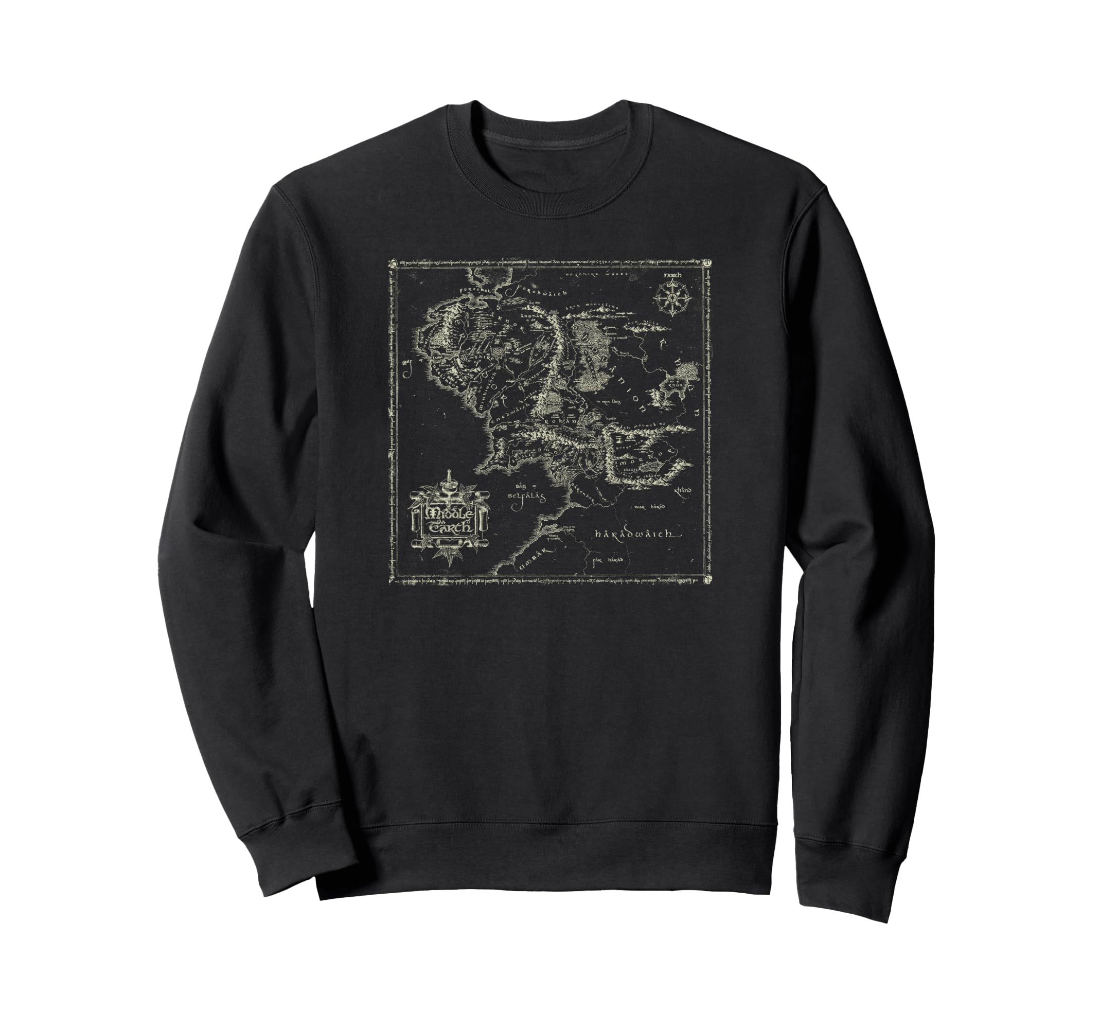 Lord Rings Map Middle Earth Sweatshirt - Novelty Apparel for Adults - T-Shirt, Sweatshirt, Hoodie