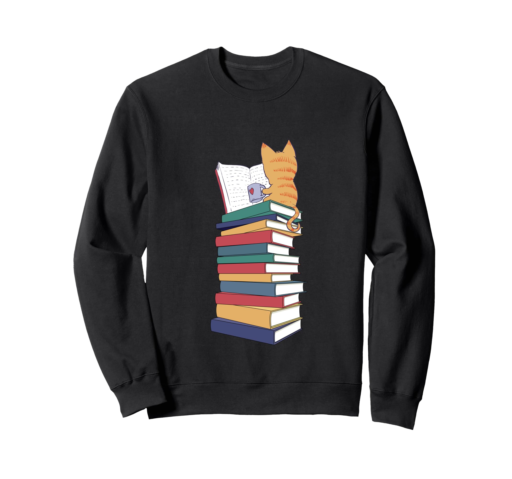Cat Reading Books Sweatshirt - Casual Everyday Wear for Adults - T-Shirt, Sweatshirt, Hoodie