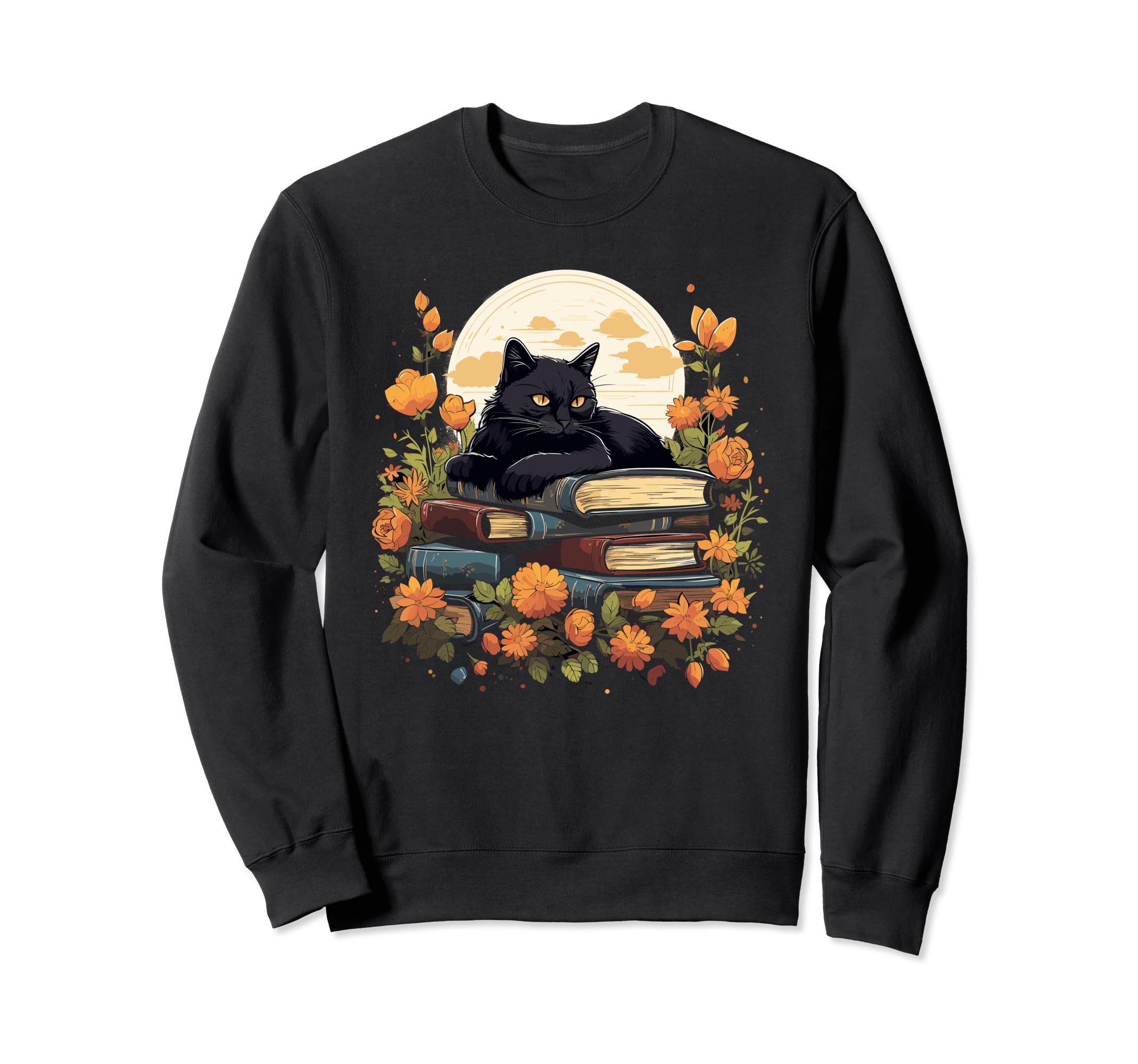 Librarian Witchy Black Cat Sweatshirt - Minimalist Print for Adults - T-Shirt, Sweatshirt, Hoodie