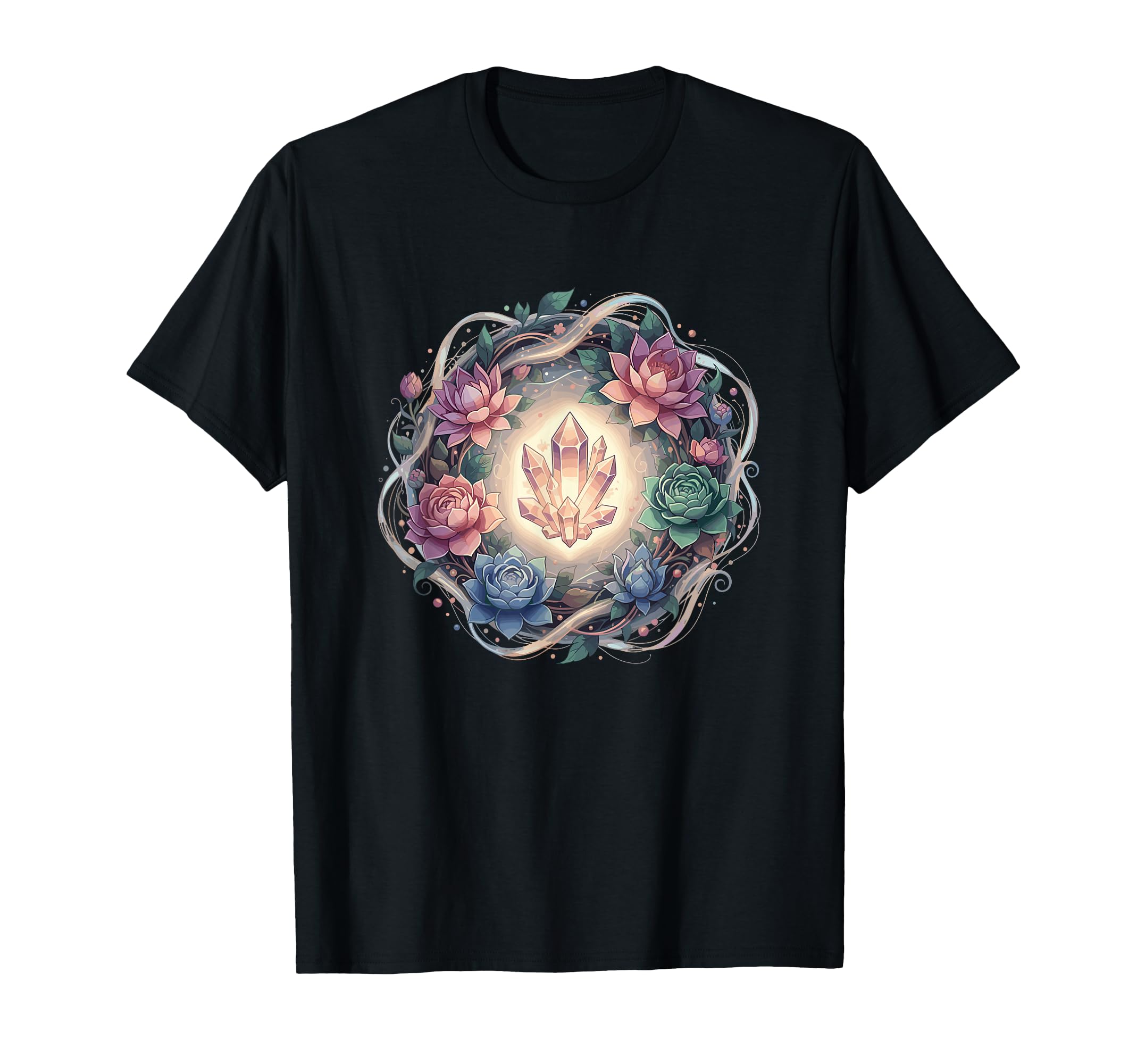 Radiant Healing Crystal Lotus T-Shirt - Streetwear Style for Adults - T-Shirt, Sweatshirt, Hoodie