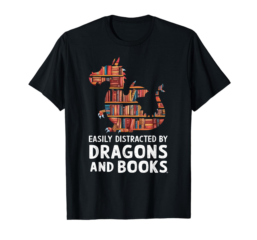 Fantasy Book Lover Dragon Shelves T-Shirt - Graphic Print Men Women - T-Shirt, Sweatshirt, Hoodie