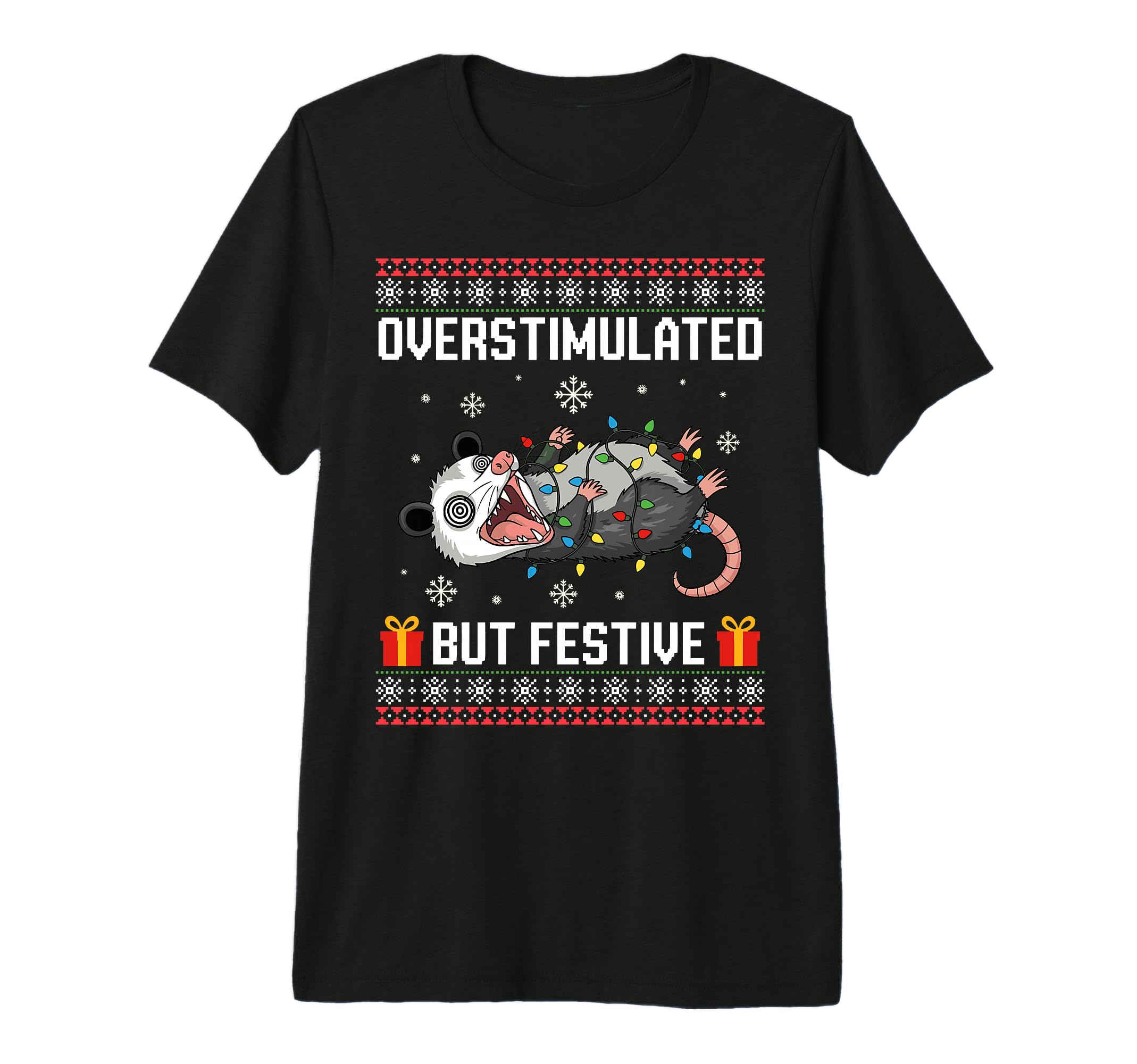 Overstimulated But Festive Possum T-Shirt - Aesthetic Graphic Men Women - T-Shirt, Sweatshirt, Hoodie