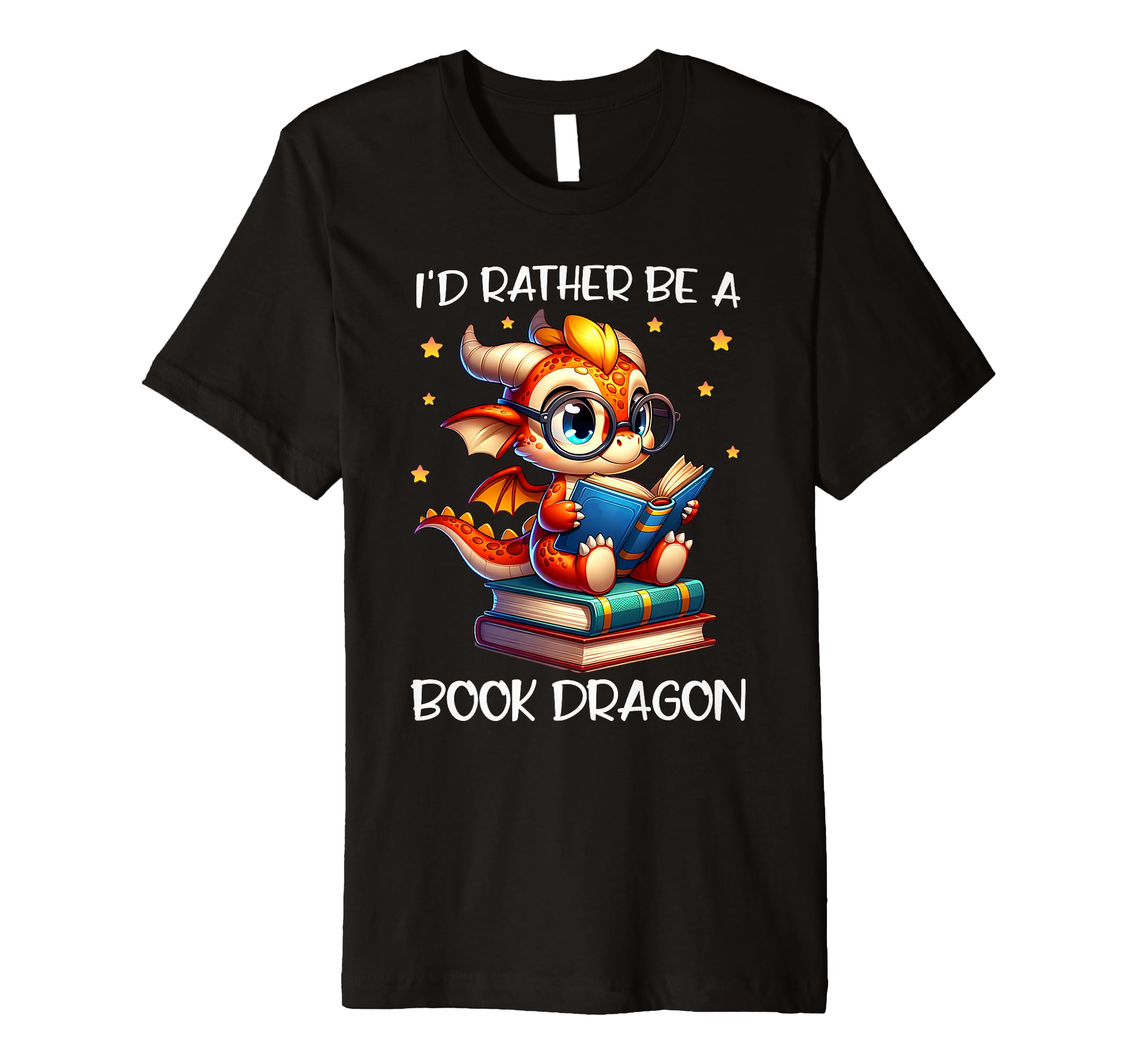 Id Rather Be Book Dragon Reading Lover T-Shirt - Custom Art Print Unisex - T-Shirt, Sweatshirt, Hoodie