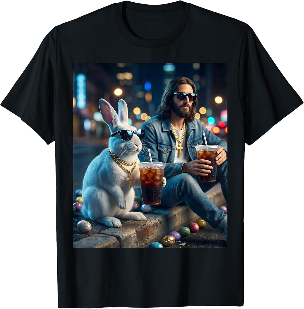 Jesus Rabbit drinking Iced Coffee Merch Unisex T-shirt, Sweatshirt, Hoodie, Long Sleeve Tee - T-Shirt, Sweatshirt, Hoodie