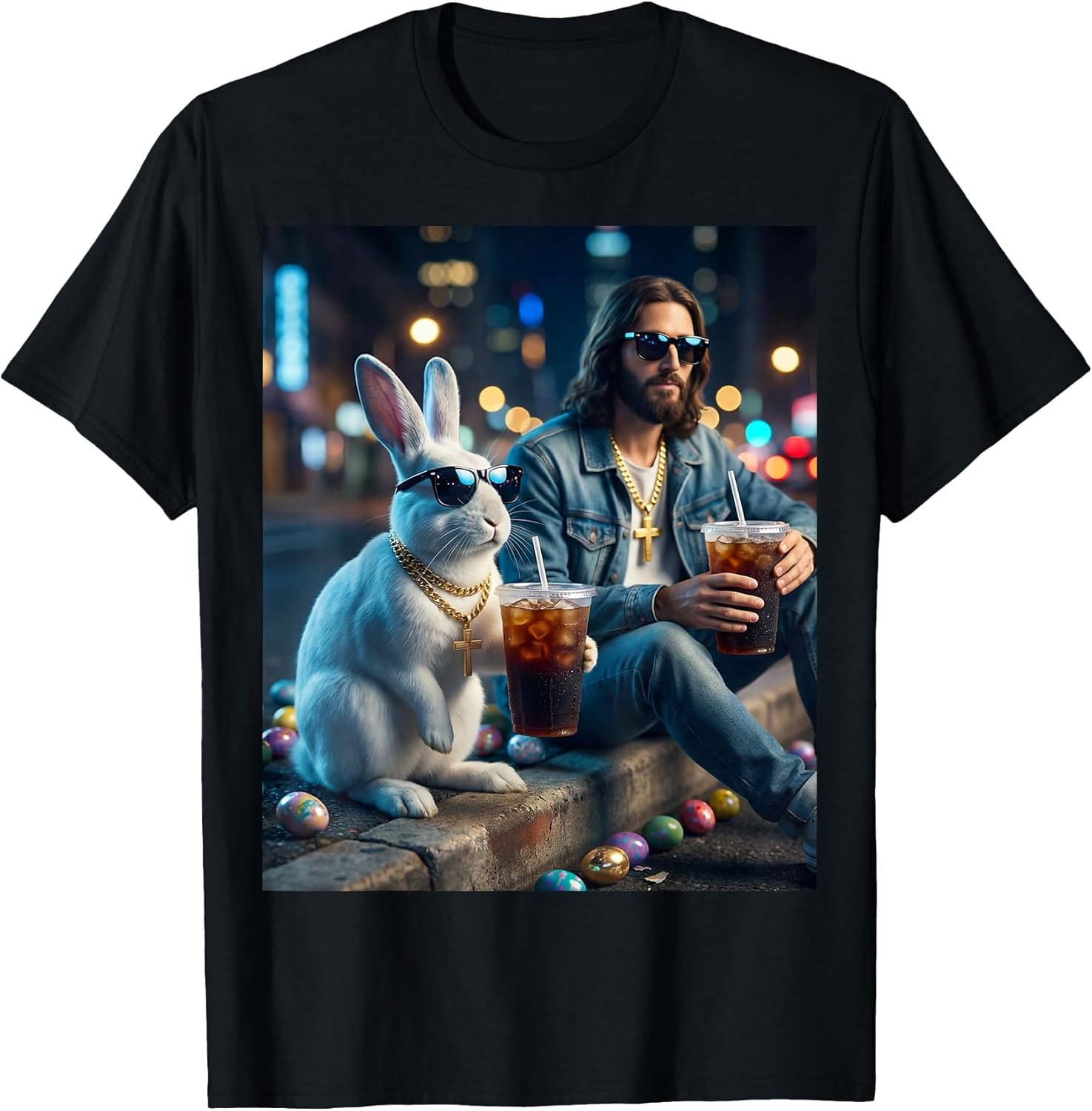 Jesus Rabbit drinking Iced Coffee Merch Unisex T-shirt, Sweatshirt, Hoodie, Long Sleeve Tee - T-Shirt, Sweatshirt, Hoodie
