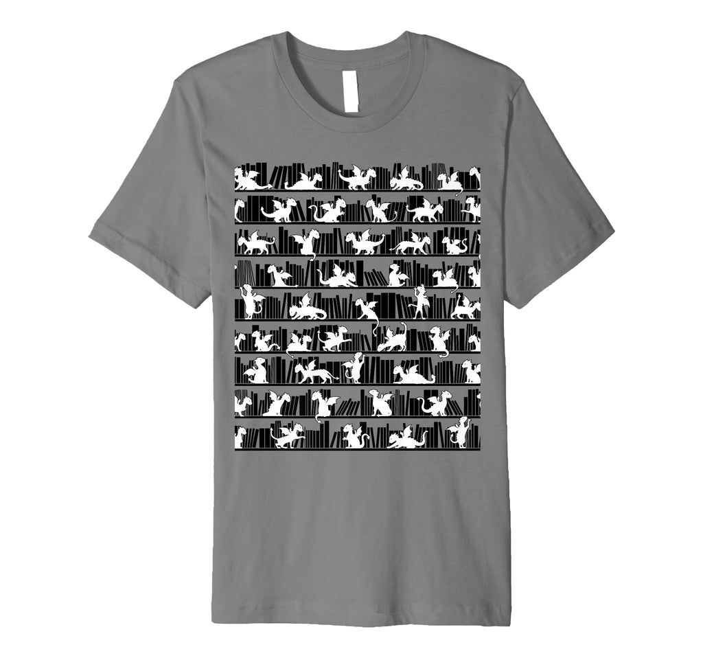 Book Dragon Library Bookcase Pattern T-Shirt - Minimalist Print for Adults - T-Shirt, Sweatshirt, Hoodie