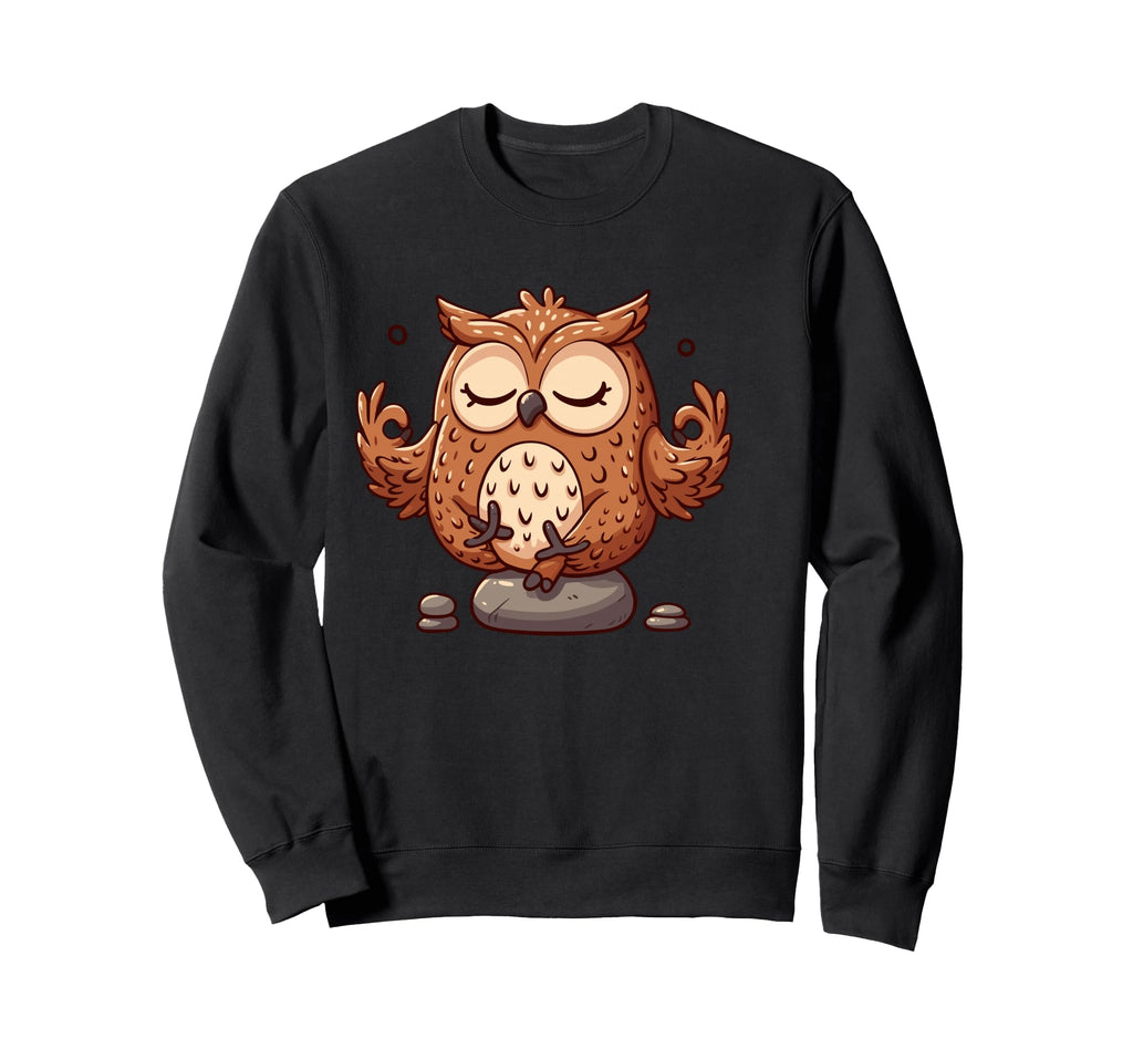 Meditation Owl Yoga Pose Relaxing Sweatshirt - Minimalist Print Men Women - T-Shirt, Sweatshirt, Hoodie