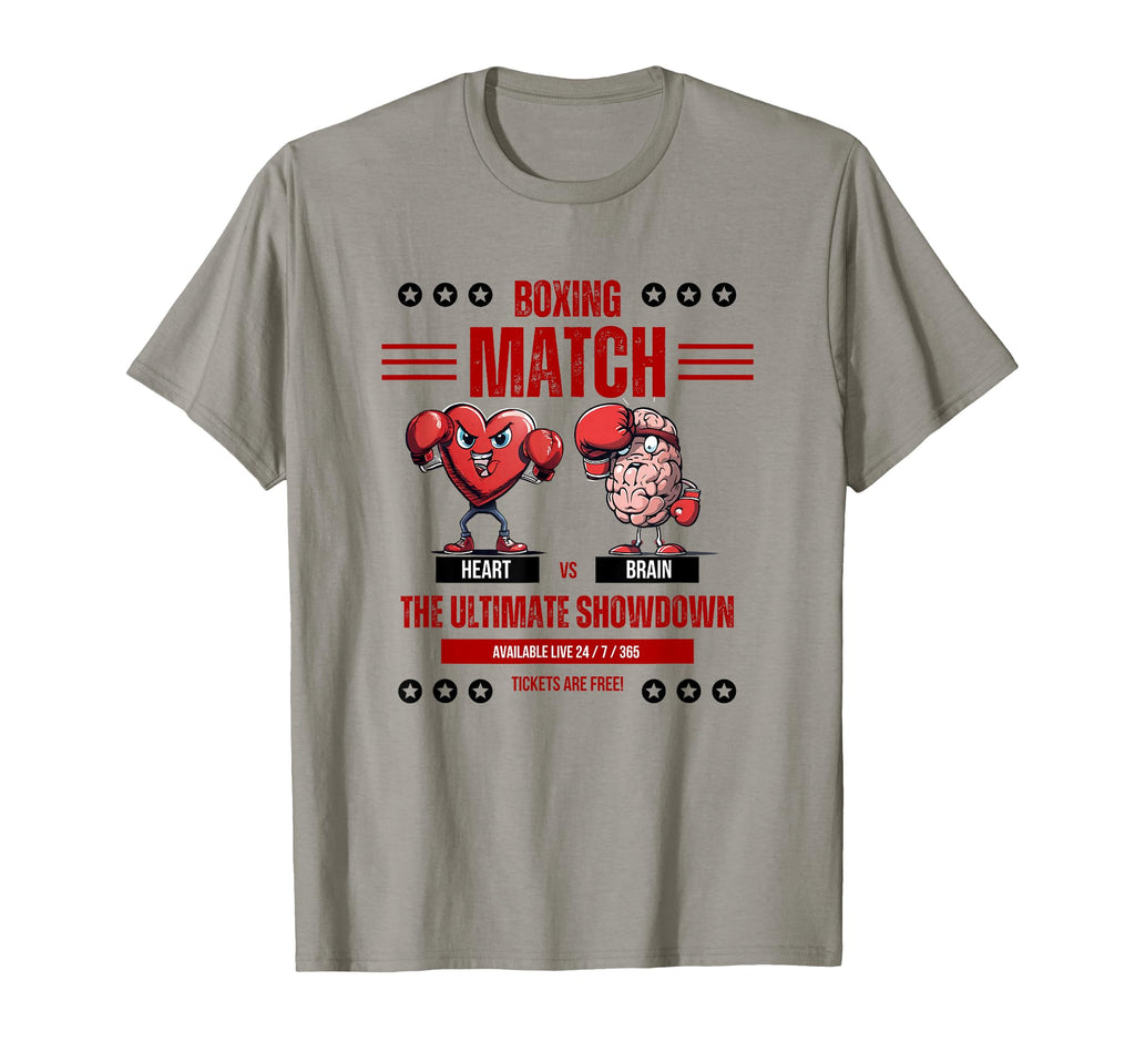 Heart Vs Brain Boxing Match Funny T-Shirt - Fun Novelty Design Men Women - T-Shirt, Sweatshirt, Hoodie