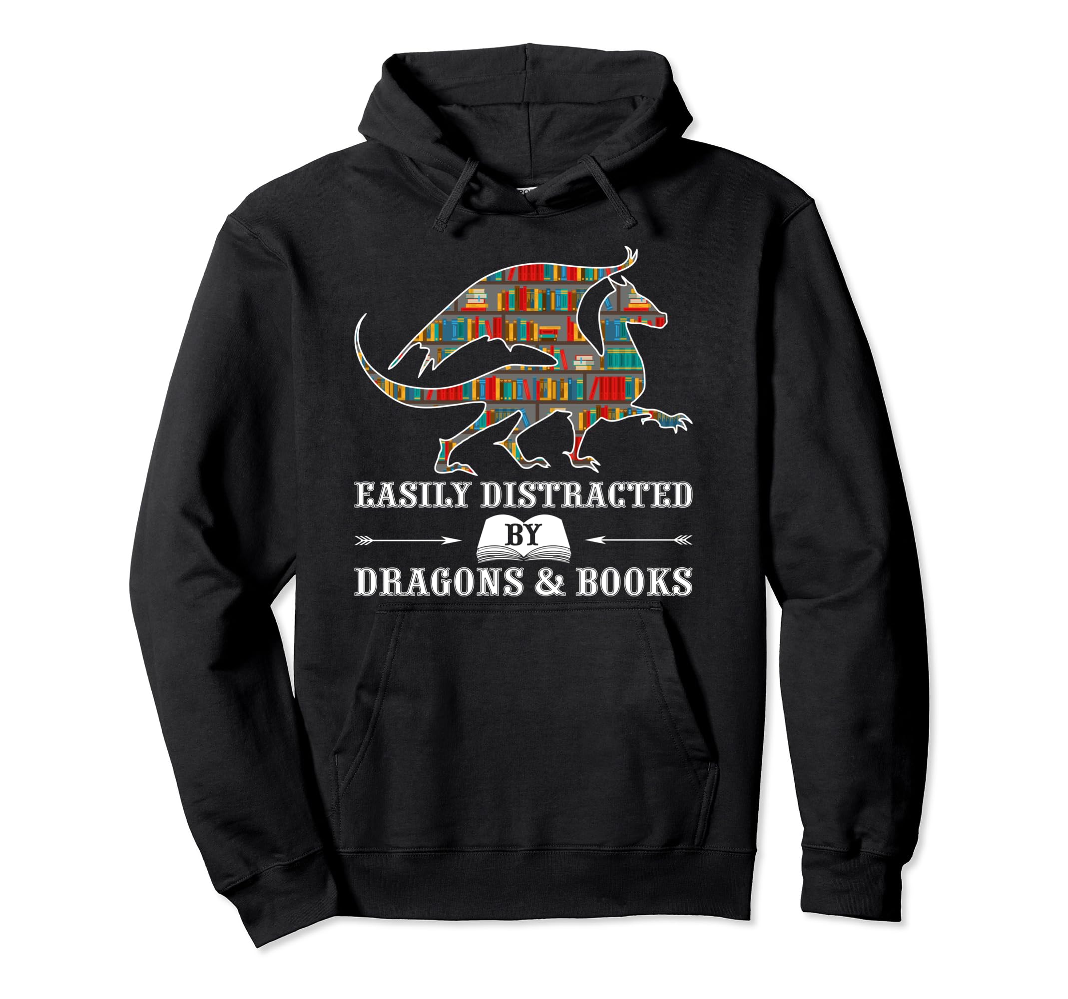 Easily Distracted Dragon And Books Nerds Hoodie - Trendy Graphic Unisex - T-Shirt, Sweatshirt, Hoodie
