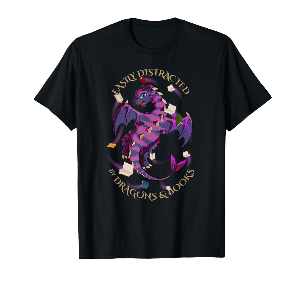 Easily Distracted Dragons And Books T-Shirt - Unique Graphic Men Women - T-Shirt, Sweatshirt, Hoodie