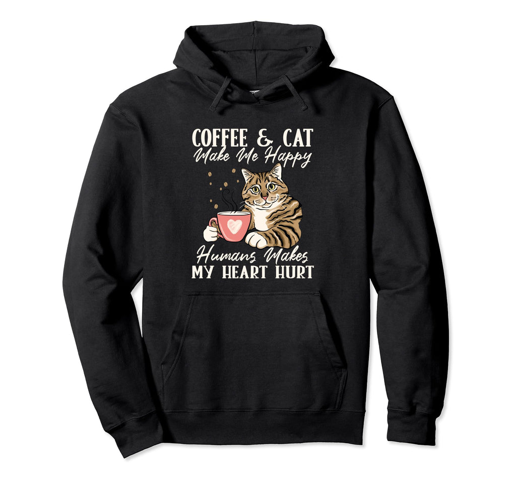 Coffee And Cat Makes Me Happy Human Hoodie - Custom Art Print Men Women - T-Shirt, Sweatshirt, Hoodie
