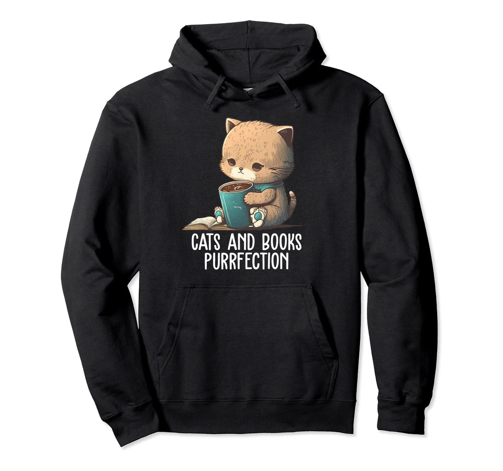 Cats And Books Purrfection Book Lover Hoodie - Minimalist Print for Adults - T-Shirt, Sweatshirt, Hoodie