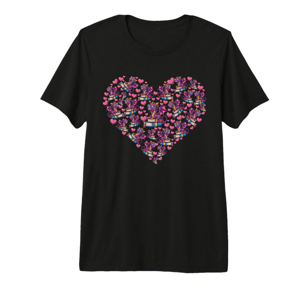 Dragon Reading Heart Books Dragon Tri T-Shirt - Novelty Apparel for Adults - T-Shirt, Sweatshirt, Hoodie