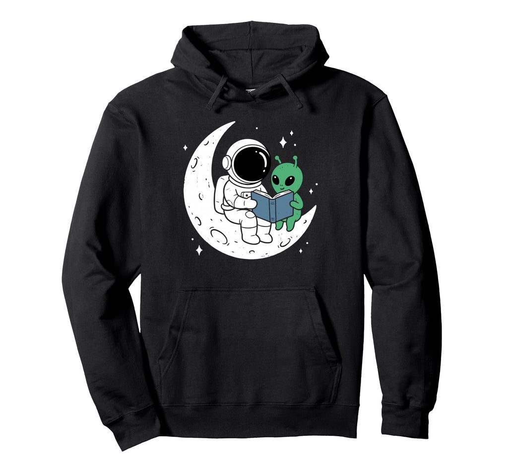 Funny Moon Astronaut Alien Read Book Hoodie - Aesthetic Graphic Unisex - T-Shirt, Sweatshirt, Hoodie