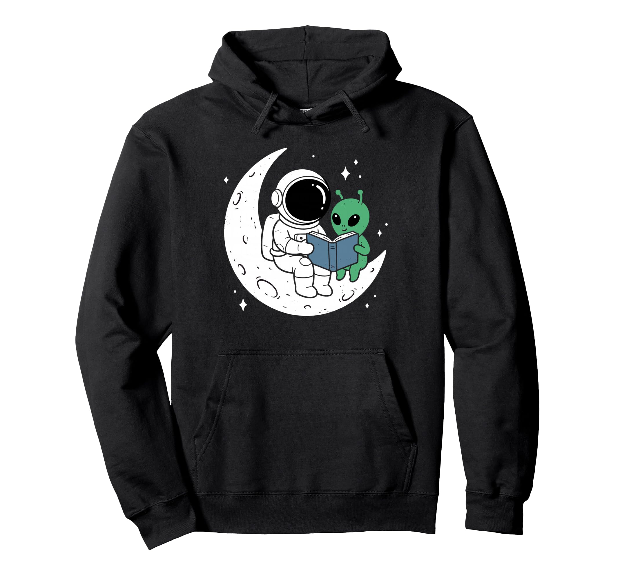 Funny Moon Astronaut Alien Read Book Hoodie - Aesthetic Graphic Unisex - T-Shirt, Sweatshirt, Hoodie