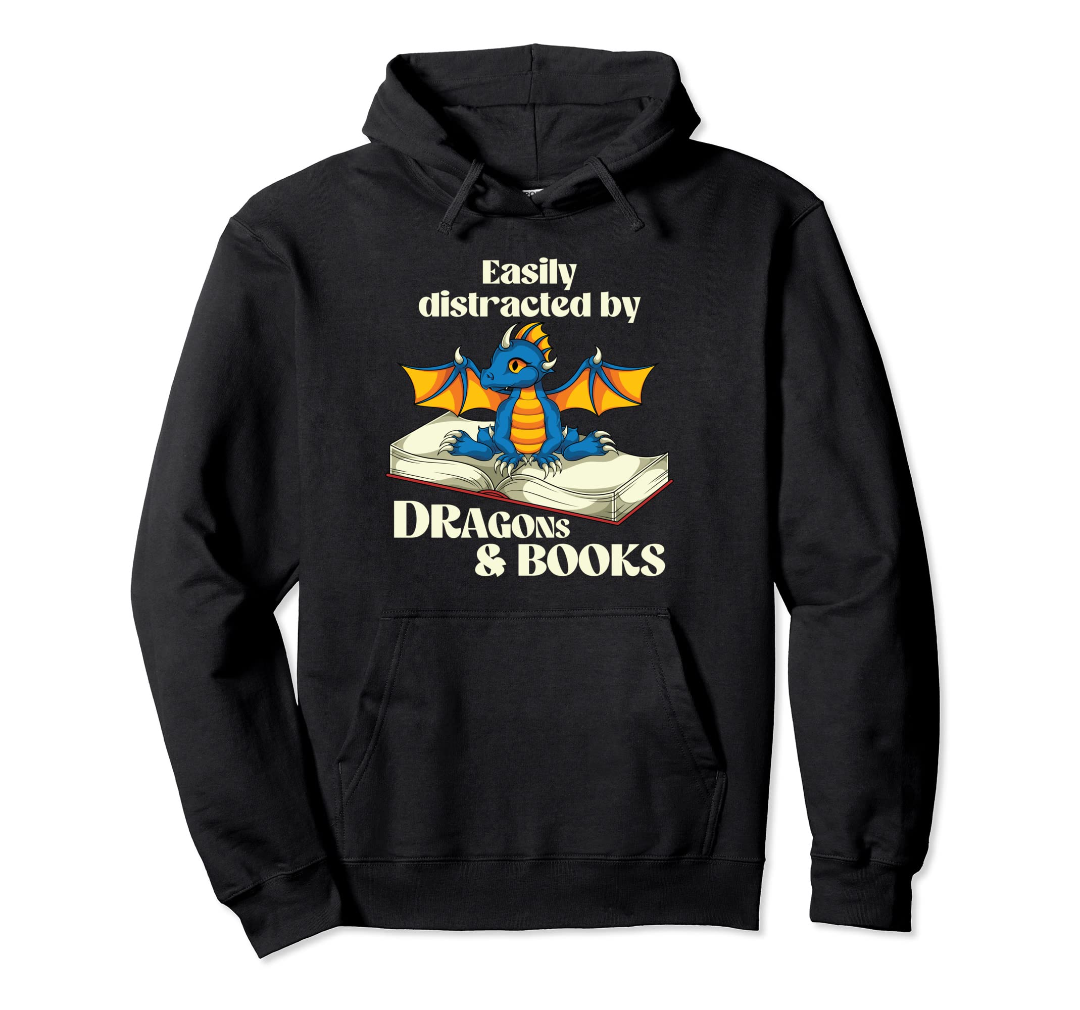 Easily Distracted Dragons And Books Hoodie - Aesthetic Graphic Men Women - T-Shirt, Sweatshirt, Hoodie