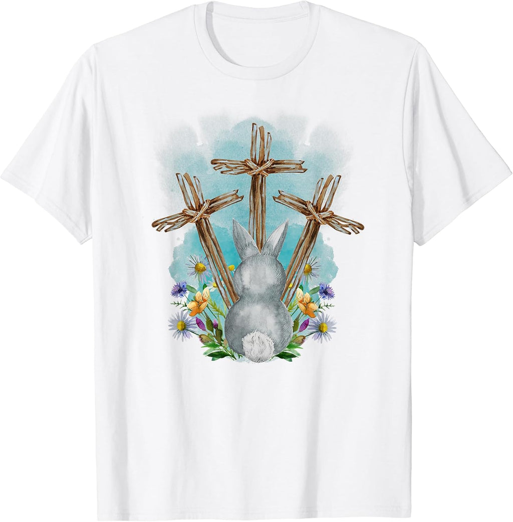 Bunny with Trio Crosses Inspirational Christian Unisex T-shirt, Sweatshirt, Hoodie, Long Sleeve Tee - T-Shirt, Sweatshirt, Hoodie