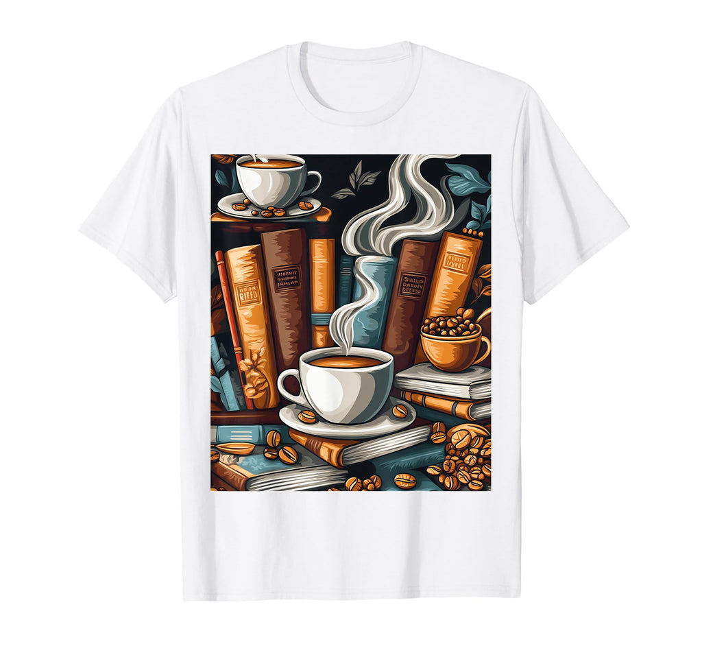 Artistic Coffee Cups Beans And Books T-Shirt - Fun Novelty Design Unisex - T-Shirt, Sweatshirt, Hoodie