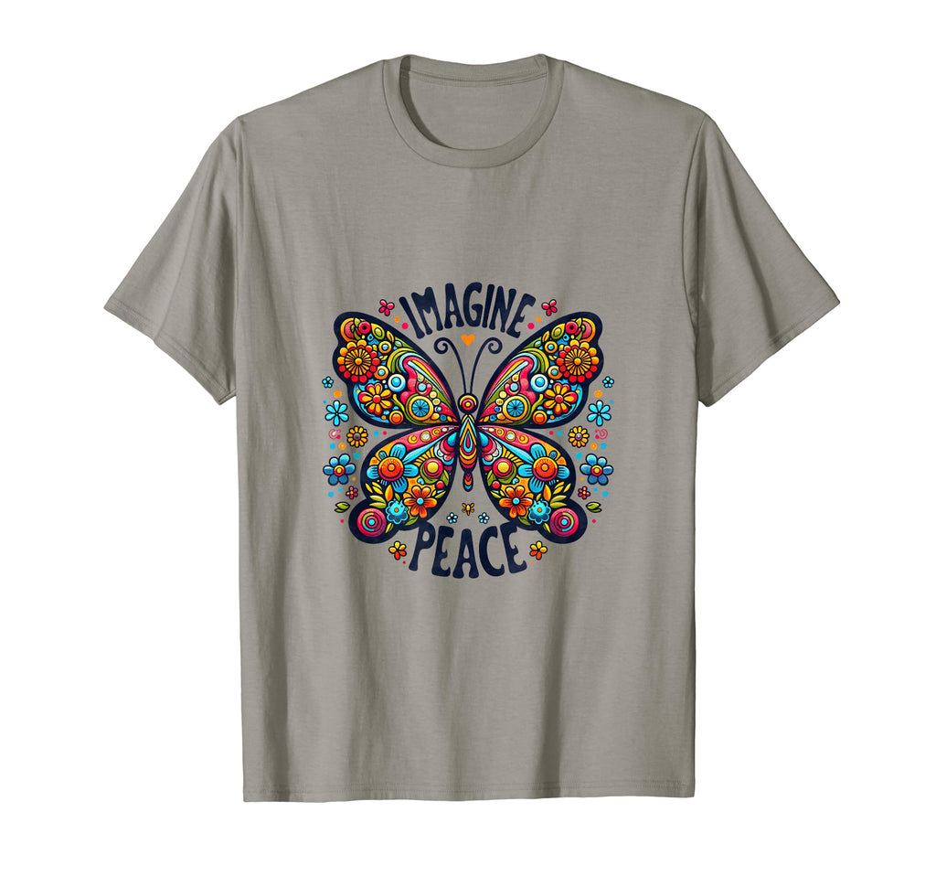 Imagine Peace Butterfly Flowers T-Shirt - Fun Novelty Design Men Women - T-Shirt, Sweatshirt, Hoodie