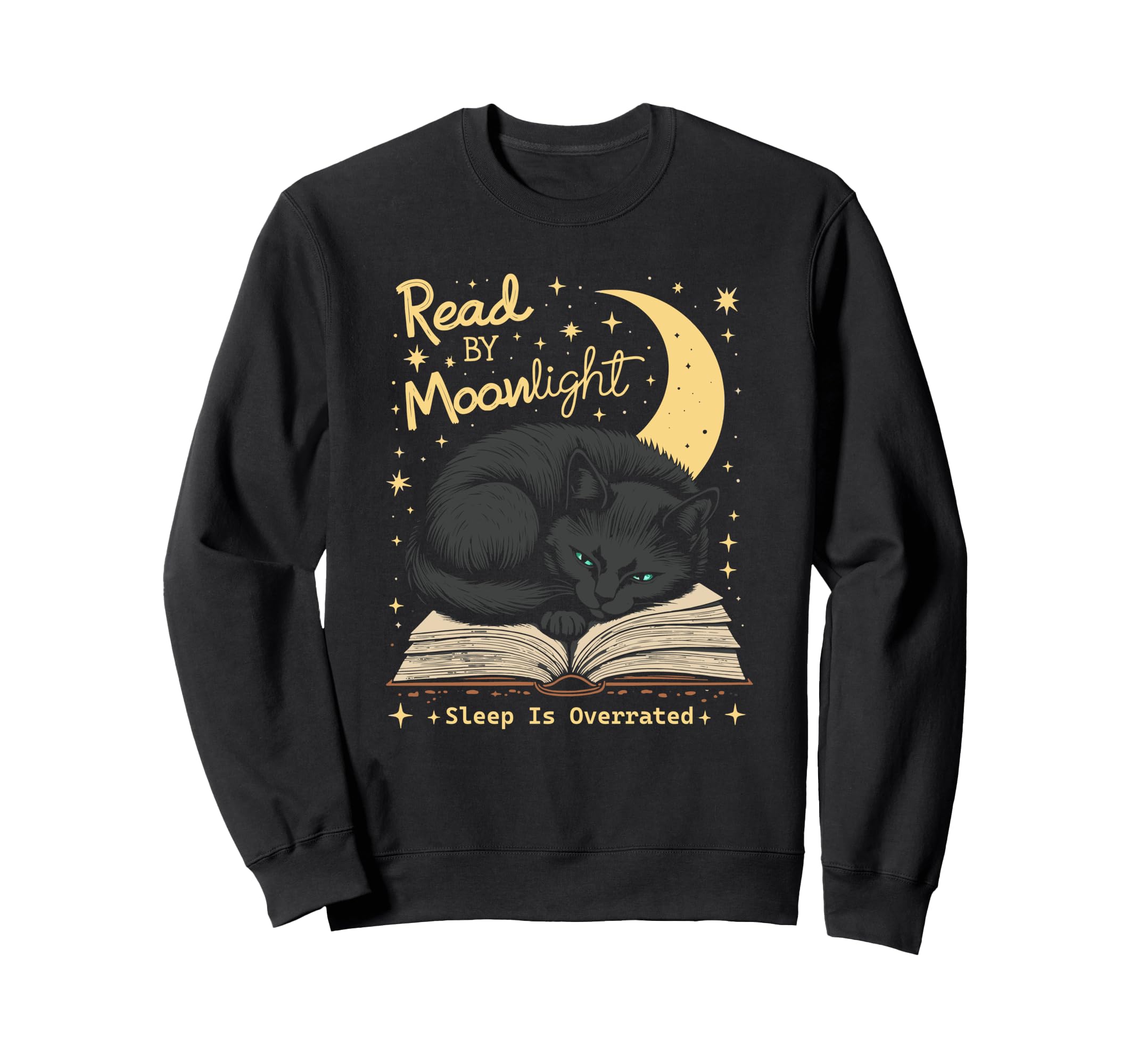 Book Lover Cat Reading Under Moon Sweatshirt - Casual Everyday Wear Unisex - T-Shirt, Sweatshirt, Hoodie