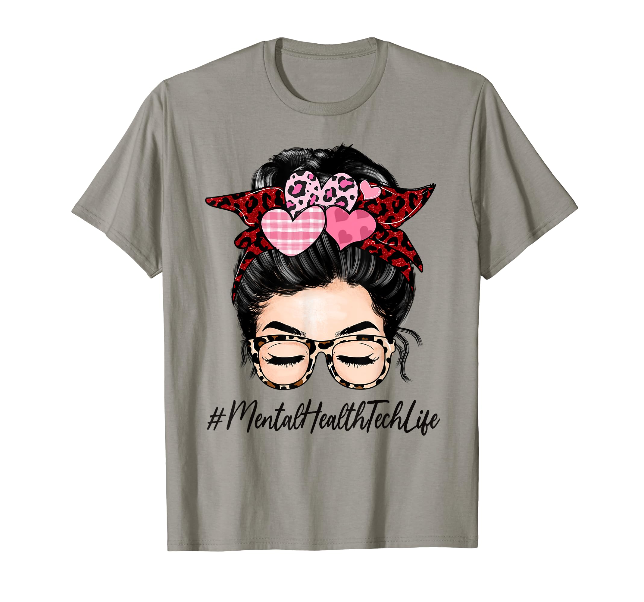 Mental Health Tech Valentines Day Messy Bun T-Shirt - Trendy Graphic Unisex - T-Shirt, Sweatshirt, Hoodie