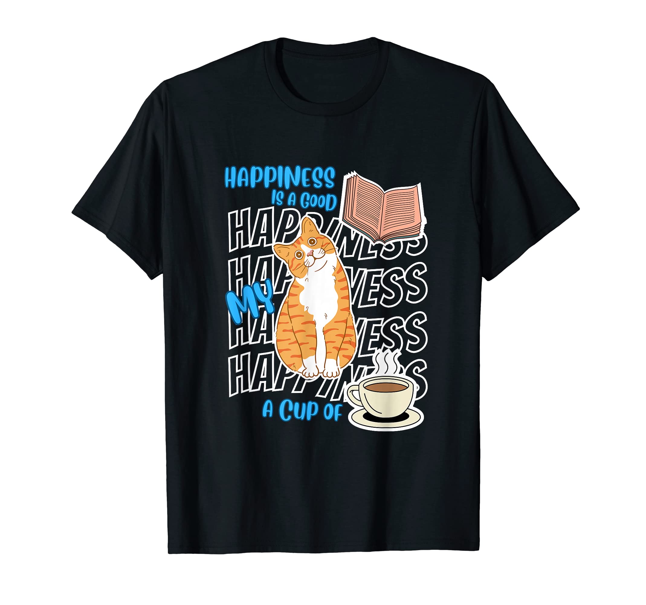 Happiness Is Orange Tabby Cats Books T-Shirt - Novelty Apparel for Adults - T-Shirt, Sweatshirt, Hoodie