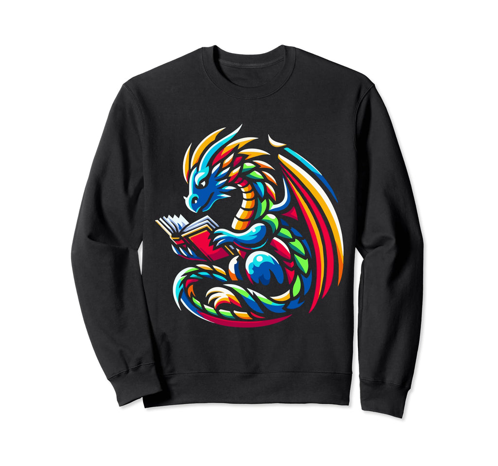 Dragon Reading Book Dragon Enthusiast Sweatshirt - Graphic Print Men Women - T-Shirt, Sweatshirt, Hoodie