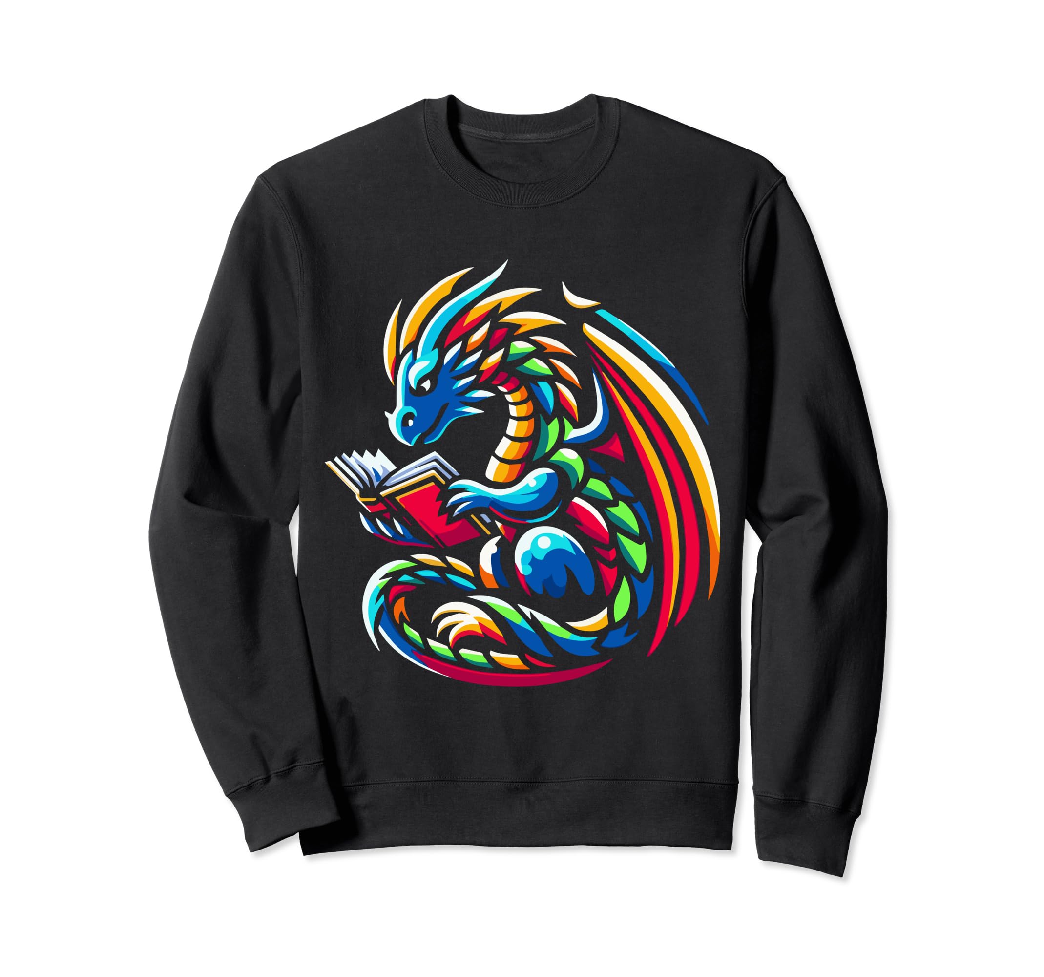 Dragon Reading Book Dragon Enthusiast Sweatshirt - Graphic Print Men Women - T-Shirt, Sweatshirt, Hoodie