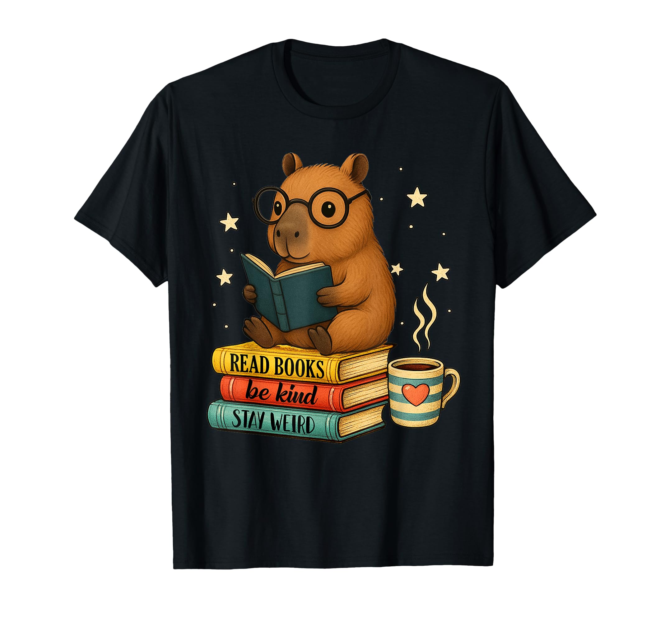 Book Lover Capybara Reading Books Library T-Shirt - Trendy Graphic Unisex - T-Shirt, Sweatshirt, Hoodie