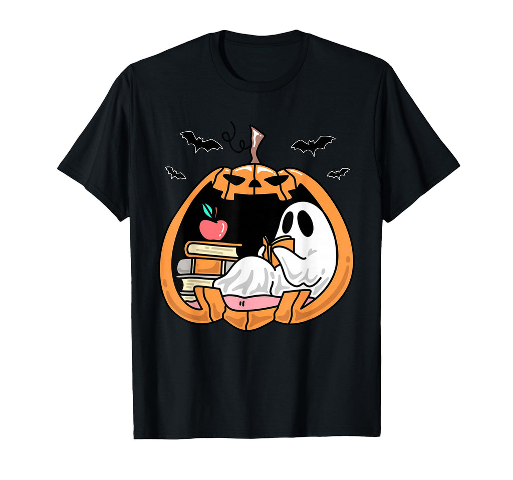 Ghost Reading Pumpkin Halloween Book T-Shirt - Graphic Print for Adults - T-Shirt, Sweatshirt, Hoodie
