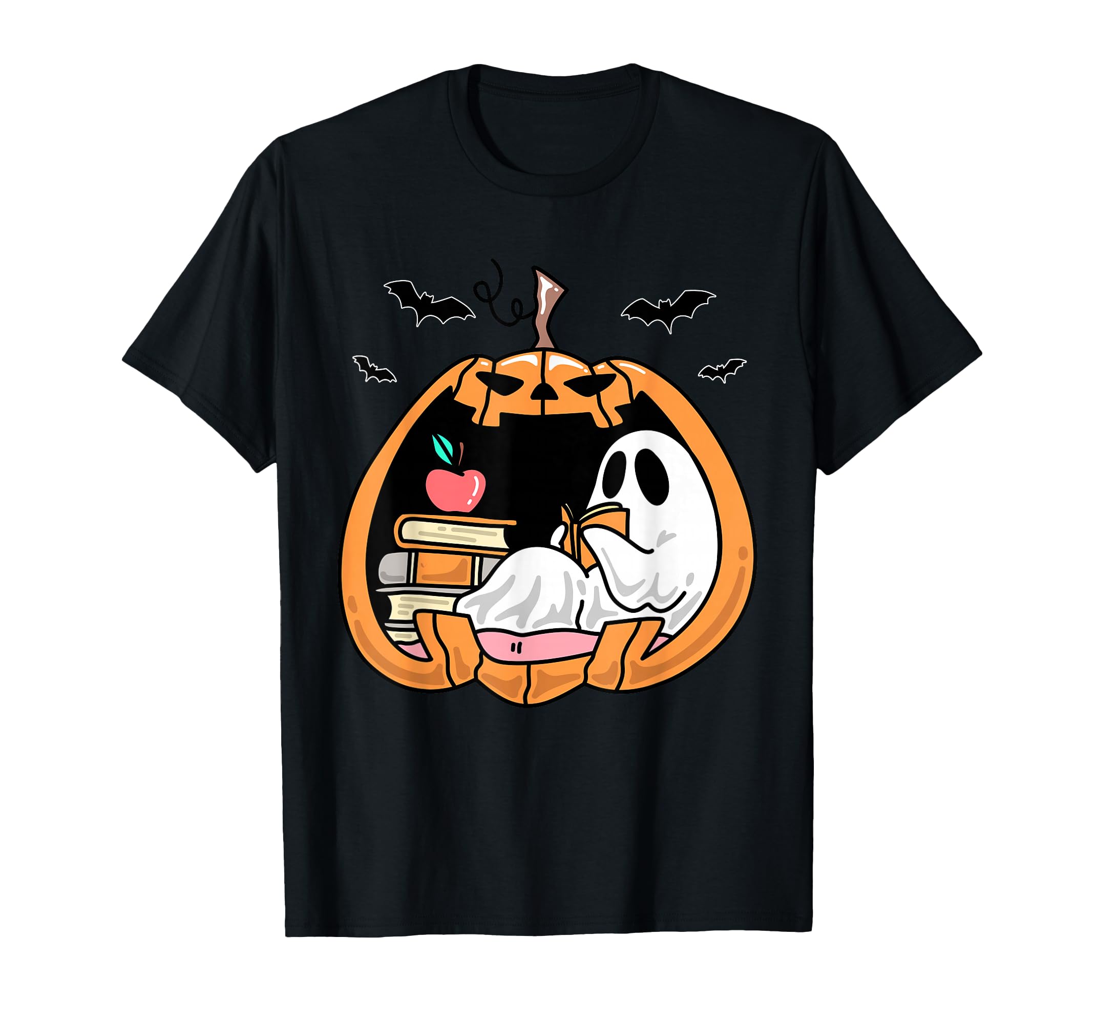 Ghost Reading Pumpkin Halloween Book T-Shirt - Graphic Print for Adults - T-Shirt, Sweatshirt, Hoodie
